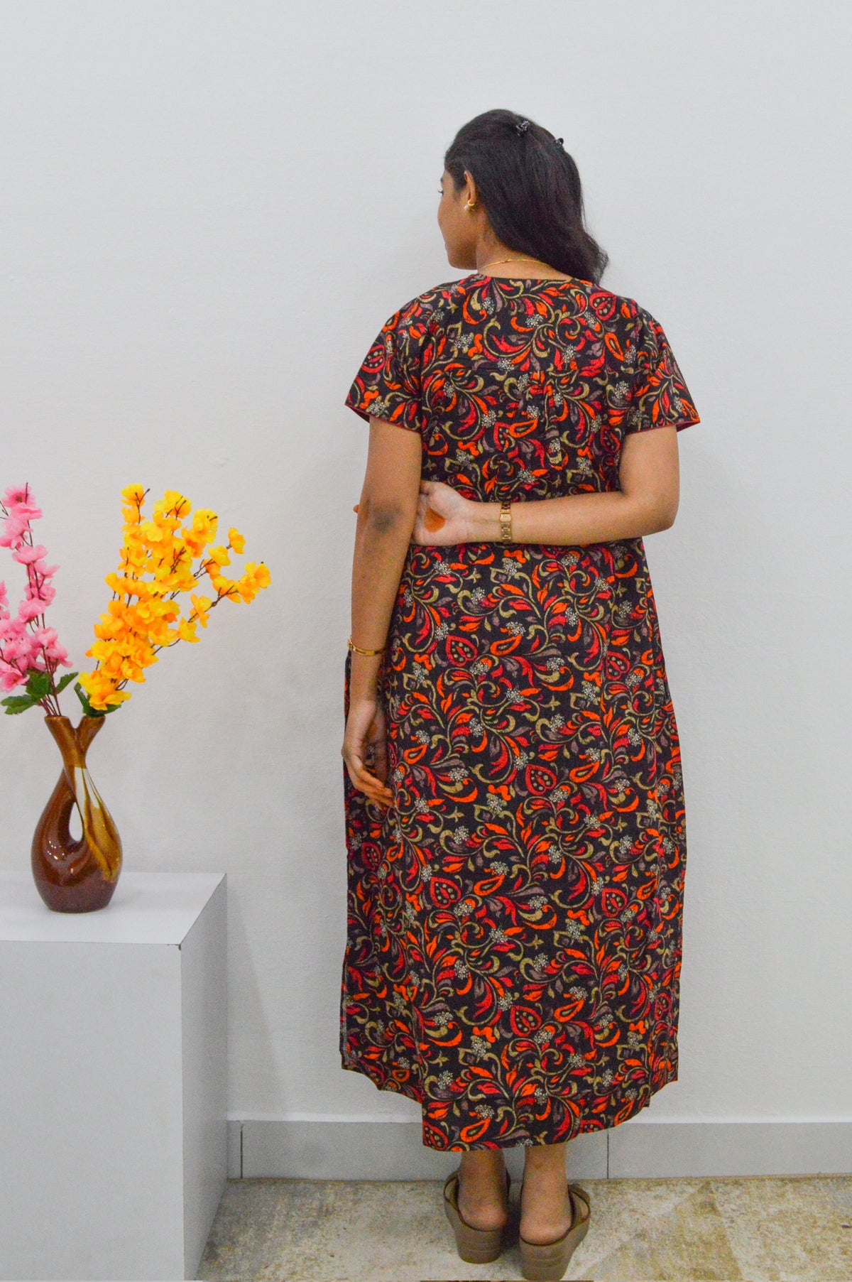 MANGAI Cotton Straight Zip Feeding Nighty |Post Pregnancy | Comfort and Style | Pleated Model | Soft Cotton Feeding Nighties (STF)