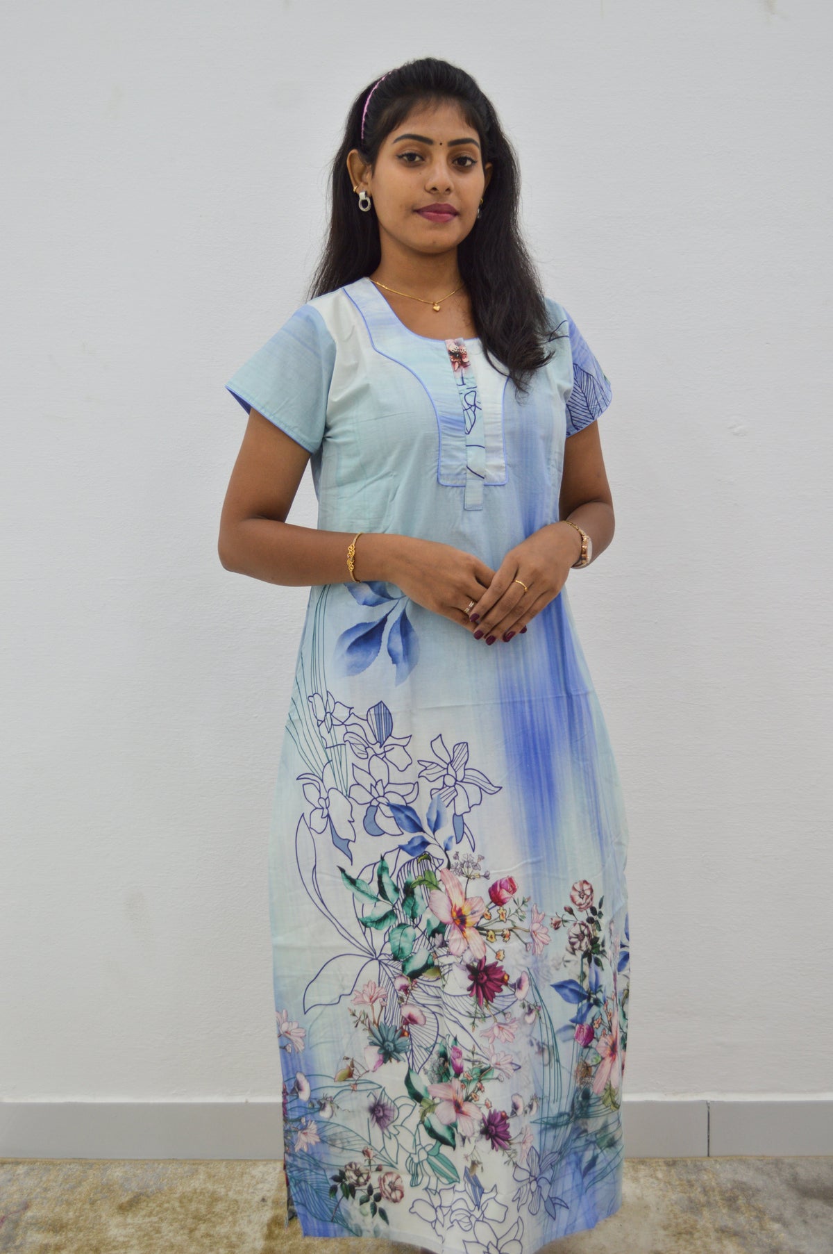 MANGAI New Regular Fit Cotton Printed Nighties - All Over Printed Stylish Nightwear for Stylish Women | Side Cut Pocket | Beautiful Nighties for Stylish Women's | Colourful Printed Cotton Nighties (CMC)