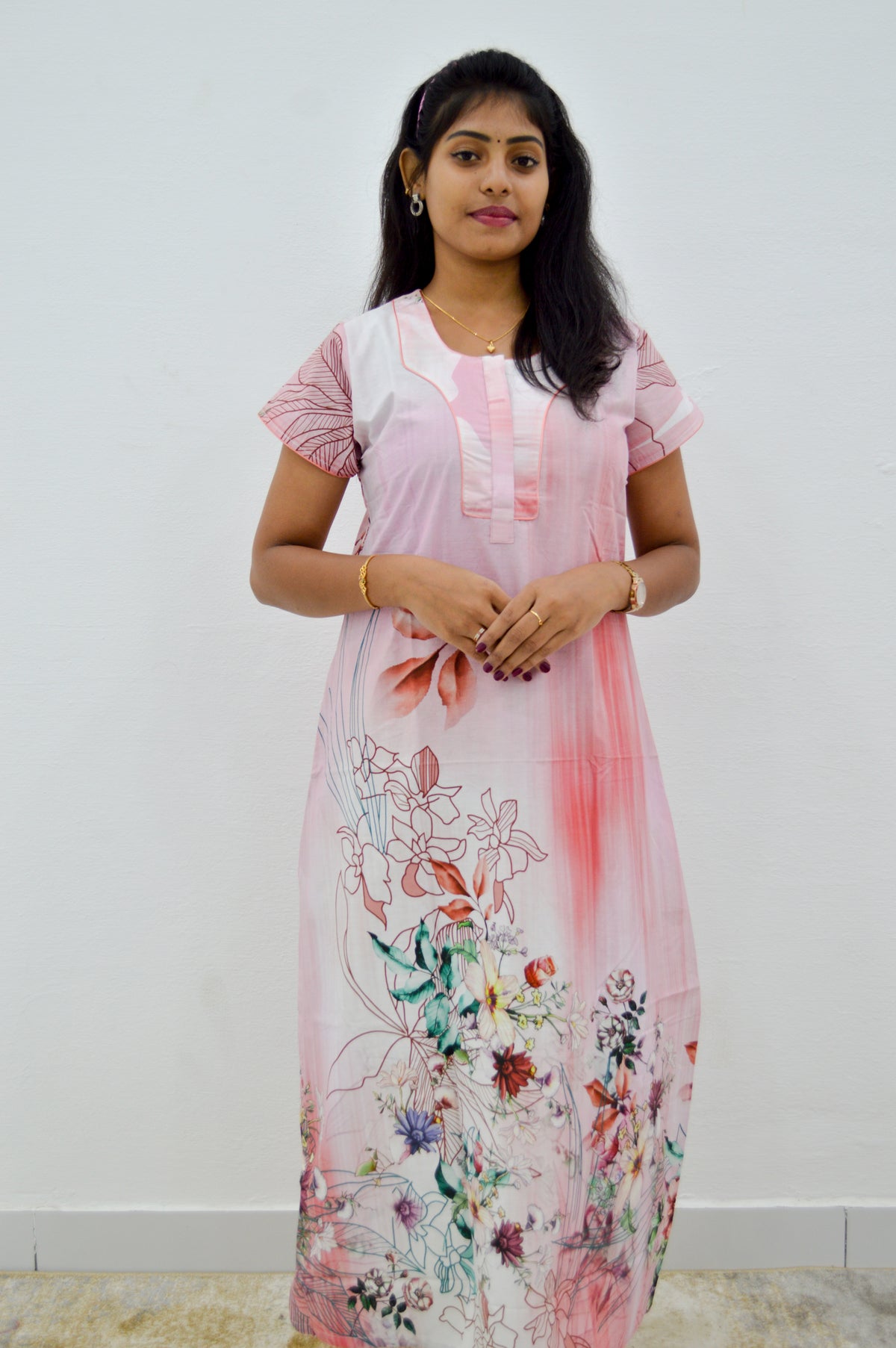 MANGAI New Regular Fit Cotton Printed Nighties - All Over Printed Stylish Nightwear for Stylish Women | Side Cut Pocket | Beautiful Nighties for Stylish Women's | Colourful Printed Cotton Nighties (CMC)