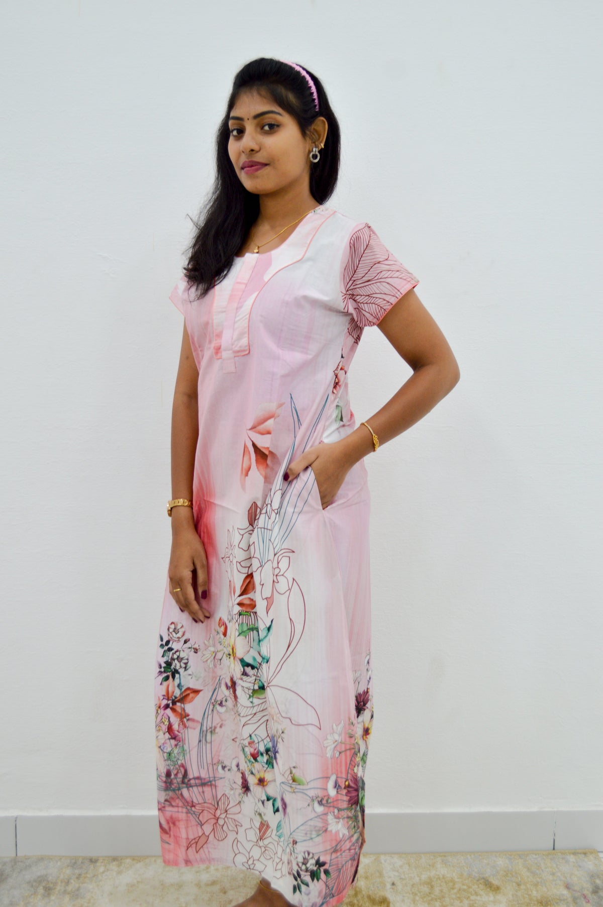 MANGAI New Regular Fit Cotton Printed Nighties - All Over Printed Stylish Nightwear for Stylish Women | Side Cut Pocket | Beautiful Nighties for Stylish Women's | Colourful Printed Cotton Nighties (CMC)