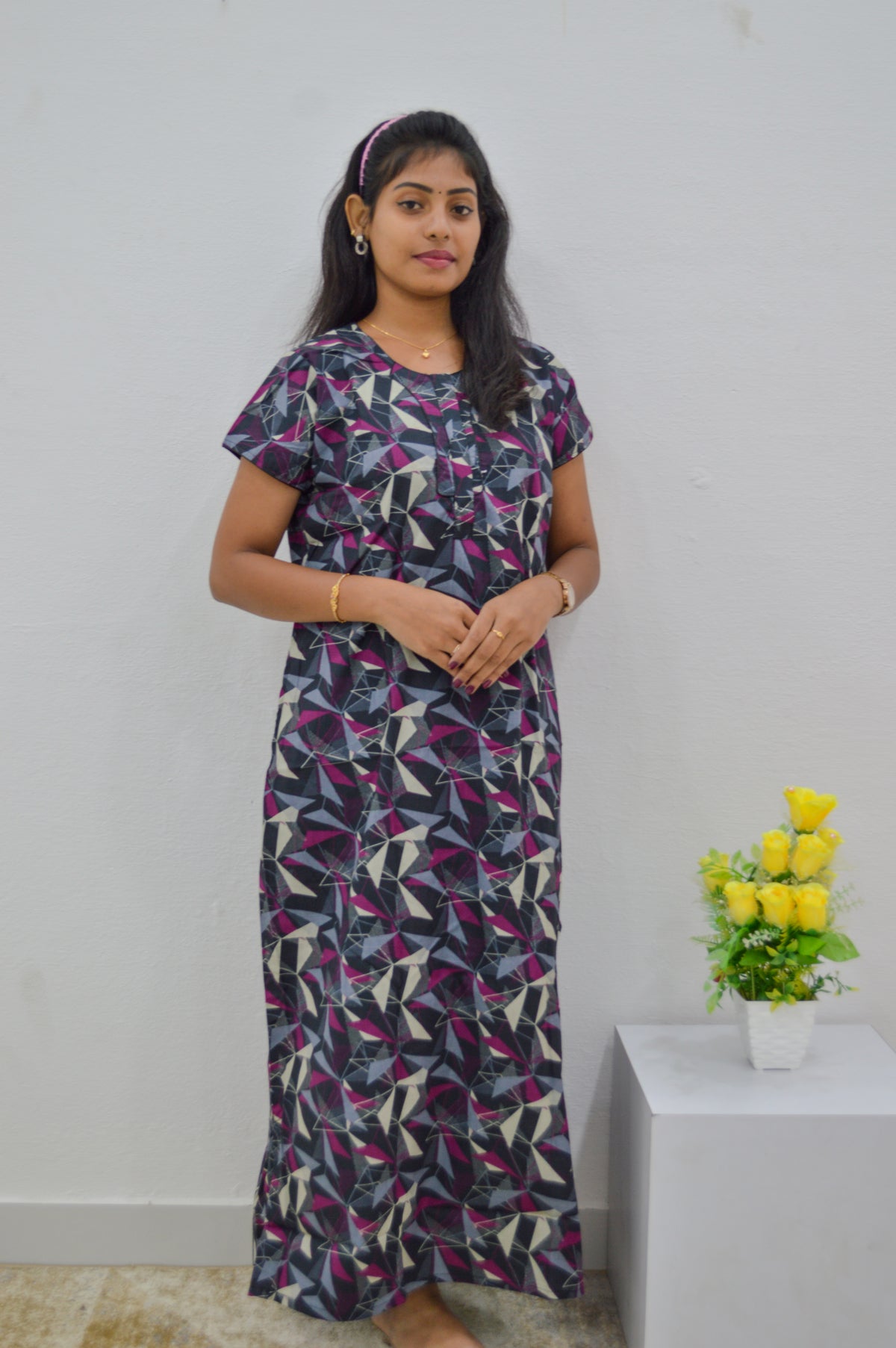 MANGAI New Regular Fit Cotton Printed Nighties - All Over Printed Stylish Nightwear for Stylish Women | Side Cut Pocket | Beautiful Nighties for Stylish Women's | Colourful Printed Cotton Nighties (HCC)