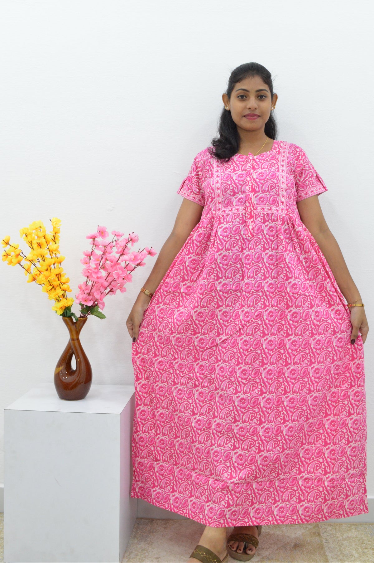 Cotton FROCK Model Casual Wear Nighties | Stylish Pleated Frock Style | Multipurpose Nighties | Pregnancy Wear | Pleated Model | Stylish Nighties for Stylish Women (PWC)