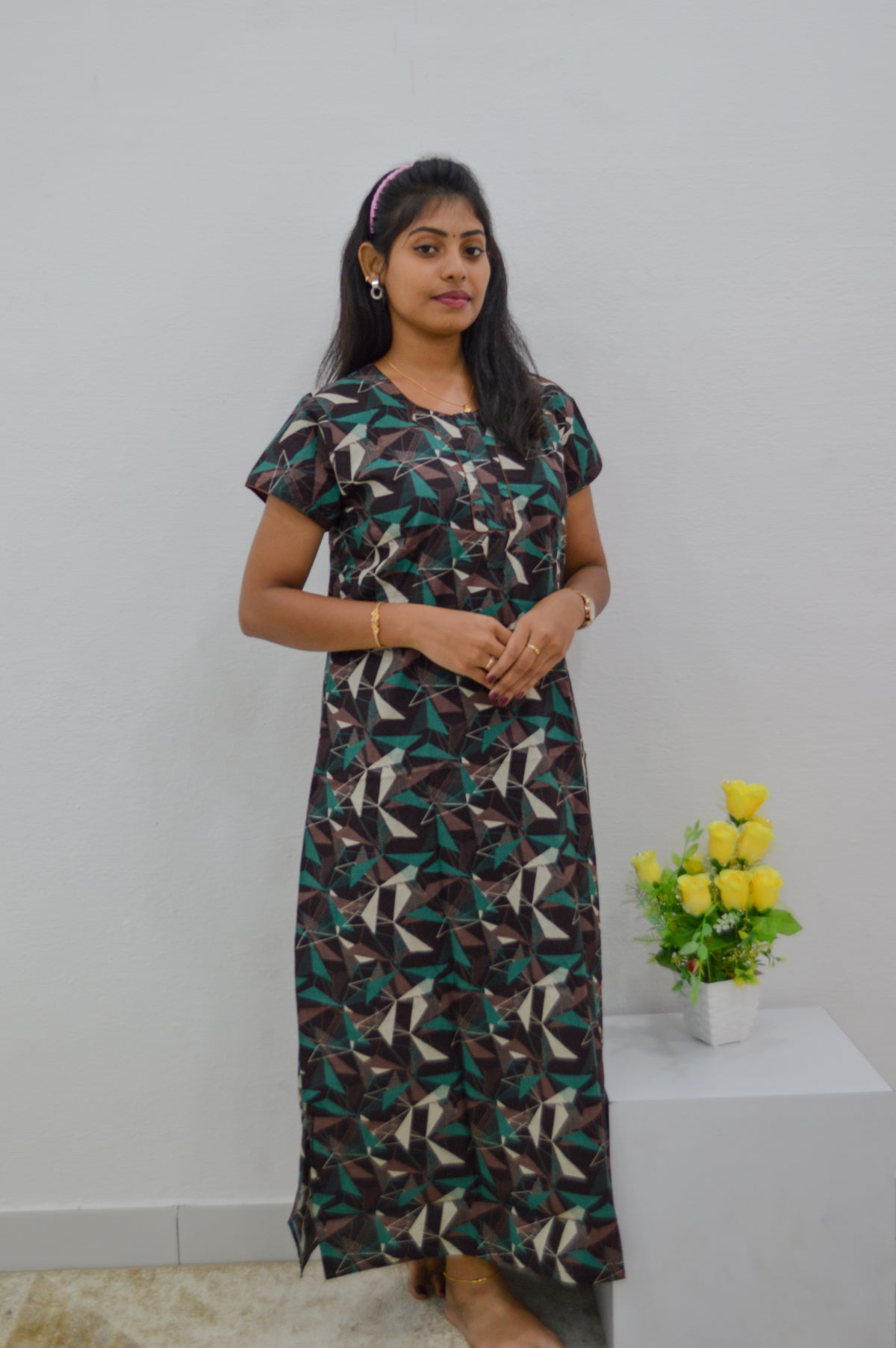 MANGAI New Regular Fit Cotton Printed Nighties - All Over Printed Stylish Nightwear for Stylish Women | Side Cut Pocket | Beautiful Nighties for Stylish Women's | Colourful Printed Cotton Nighties (HCC)