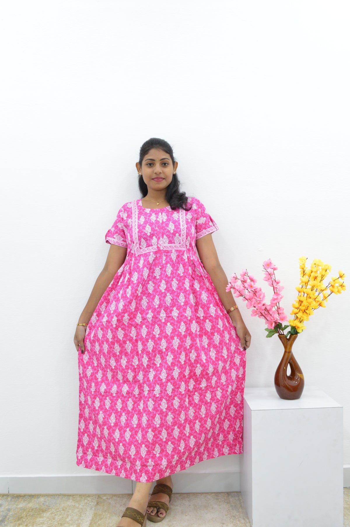 MANGAI Premium Casual Wear Cotton FROCK Model Nighties | Stylish Pleated Frock Style | Multipurpose Nighties | Casual & Pregnancy Wear | Pleated Model | Stylish Nighties for Stylish Women (PWC)