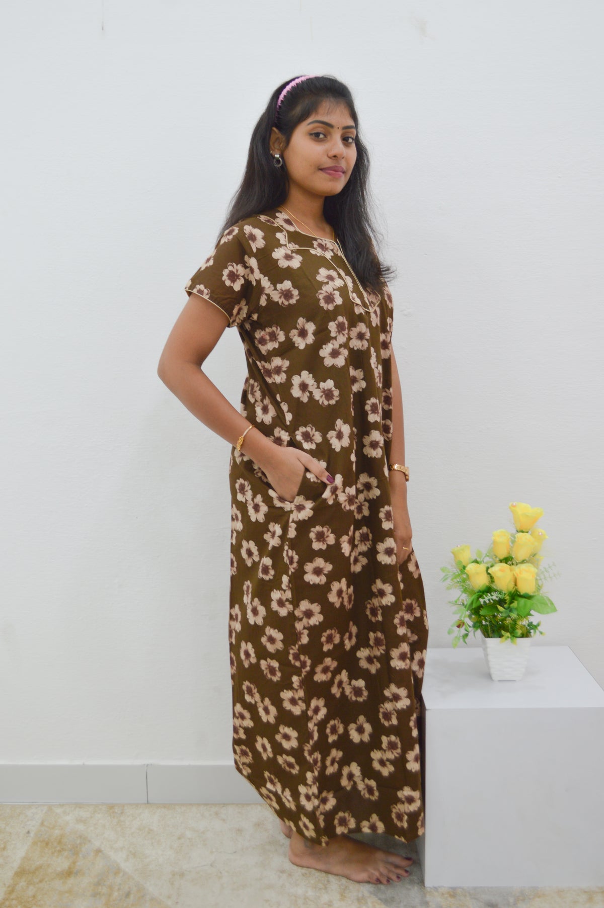 MANGAI New Regular Fit Cotton Printed Nighties - All Over Printed Stylish Nightwear for Stylish Women | Side Cut Pocket | Beautiful Nighties for Stylish Women's | Colourful Printed Cotton Nighties (ATR)