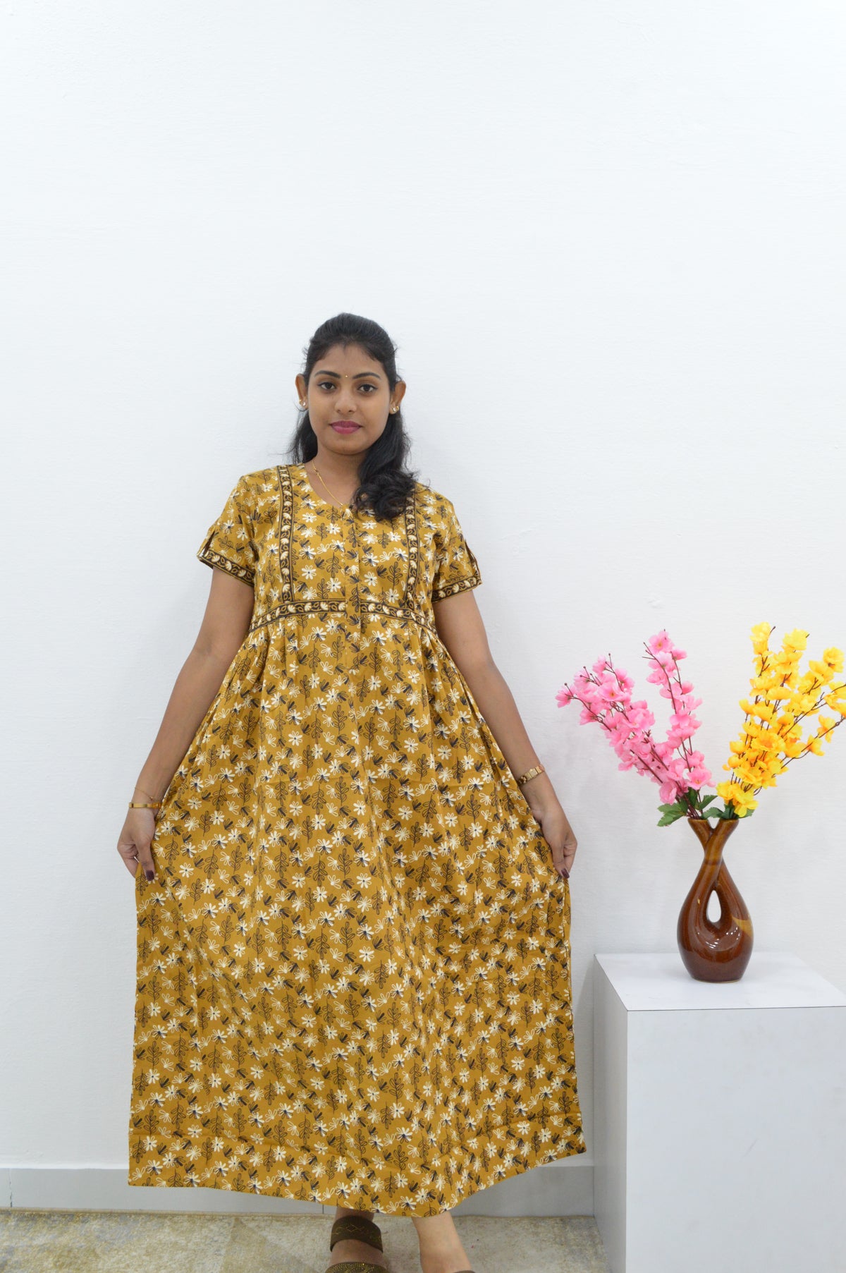 MANGAI Premium Casual Wear Cotton FROCK Model Nighties | Stylish Pleated Frock Style | Multipurpose Nighties | Casual & Pregnancy Wear | Pleated Model | Stylish Nighties for Stylish Women (PWC)