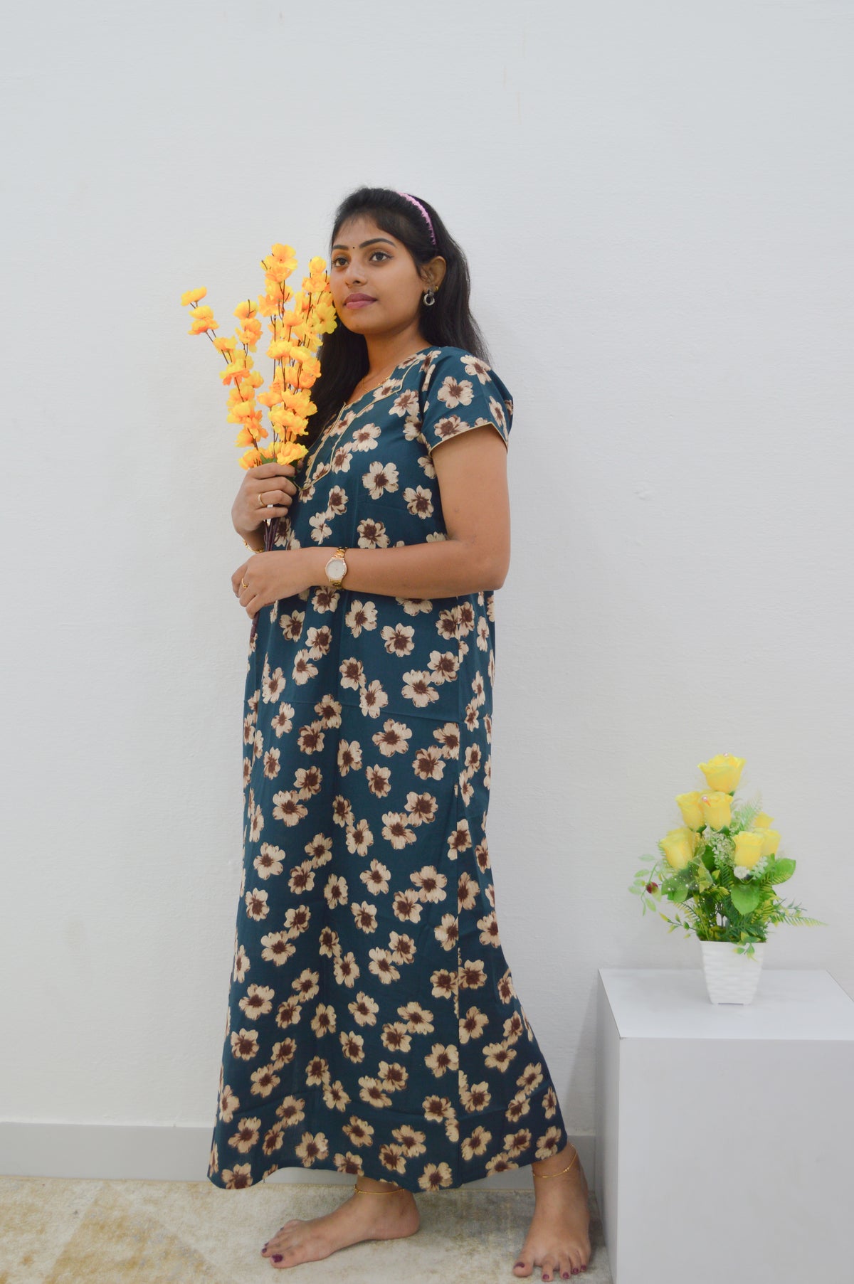 MANGAI New Regular Fit Cotton Printed Nighties - All Over Printed Stylish Nightwear for Stylish Women | Side Cut Pocket | Beautiful Nighties for Stylish Women's | Colourful Printed Cotton Nighties (ATR)