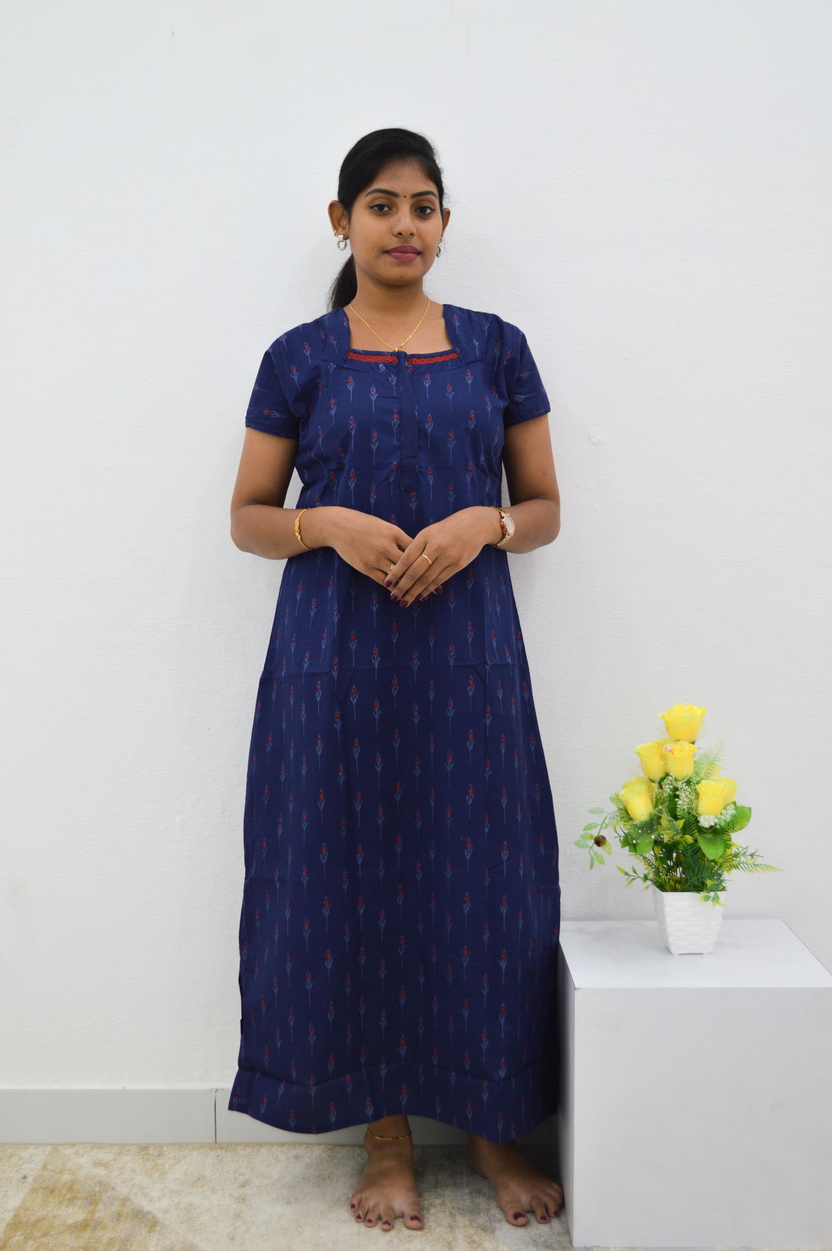 MANGAI New Regular Fit Cotton Printed Nighties - All Over Printed Stylish Nightwear for Stylish Women | Side Cut Pocket | Beautiful Nighties for Stylish Women's | Colourful Printed Cotton Nighties (HCC)