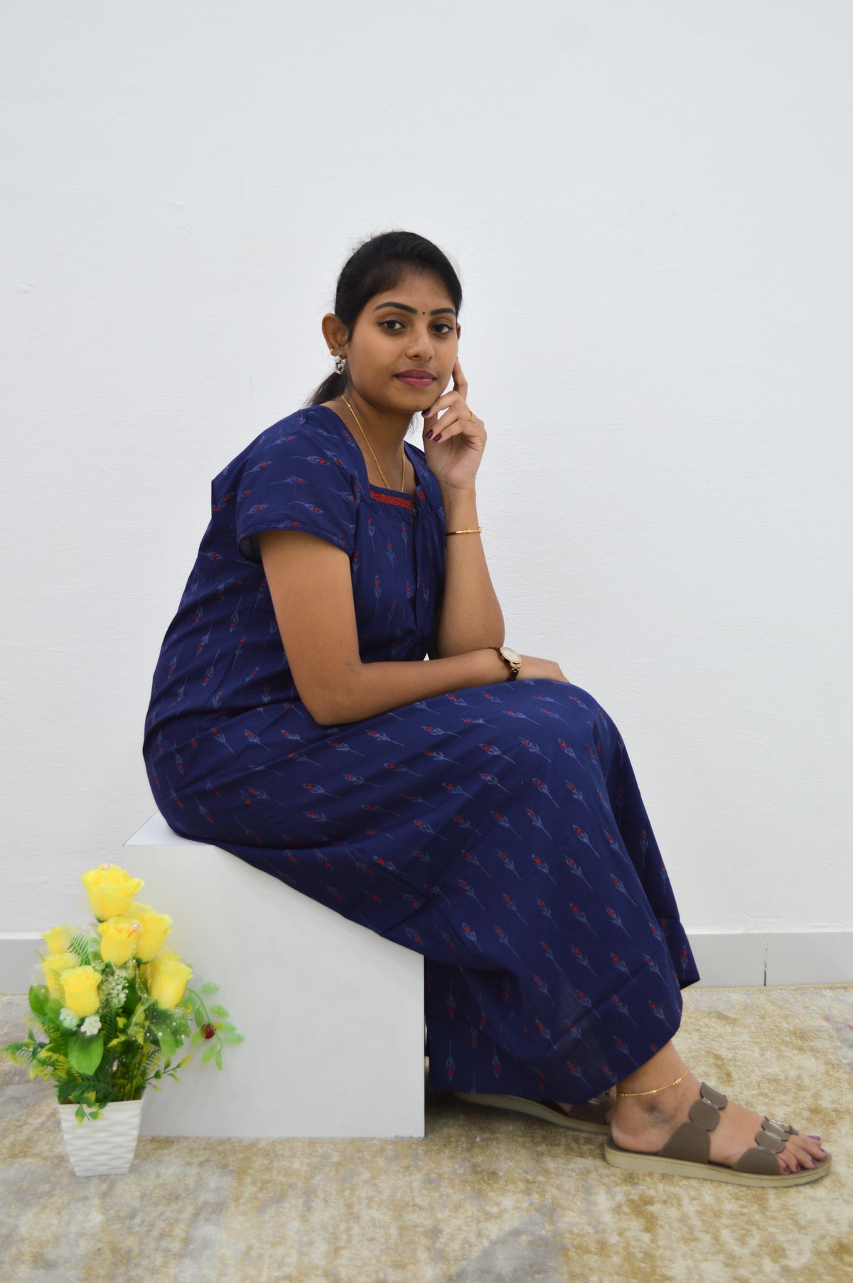 MANGAI New Regular Fit Cotton Printed Nighties - All Over Printed Stylish Nightwear for Stylish Women | Side Cut Pocket | Beautiful Nighties for Stylish Women's | Colourful Printed Cotton Nighties (HCC)