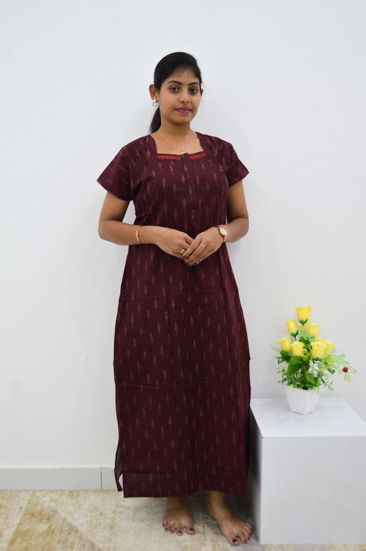 MANGAI New Regular Fit Cotton Printed Nighties - All Over Printed Stylish Nightwear for Stylish Women | Side Cut Pocket | Beautiful Nighties for Stylish Women's | Colourful Printed Cotton Nighties (HCC)