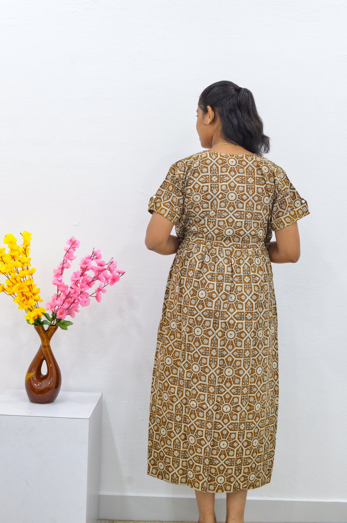 Cotton Gathering Frock for Summer Arrivals | Side Pocket | Button Closed | Elegant Casual Night Wear for Trendy Women's (FKC)