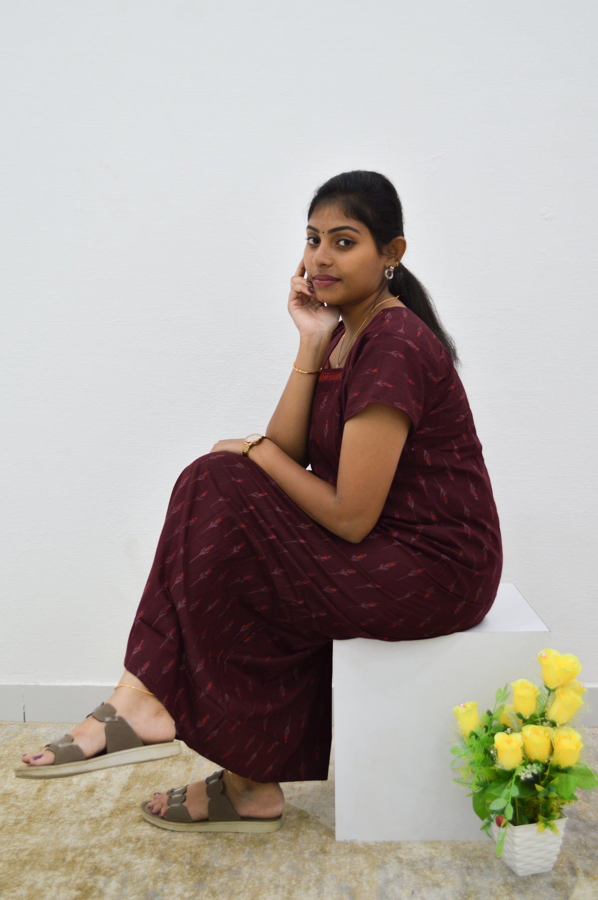 MANGAI New Regular Fit Cotton Printed Nighties - All Over Printed Stylish Nightwear for Stylish Women | Side Cut Pocket | Beautiful Nighties for Stylish Women's | Colourful Printed Cotton Nighties (HCC)