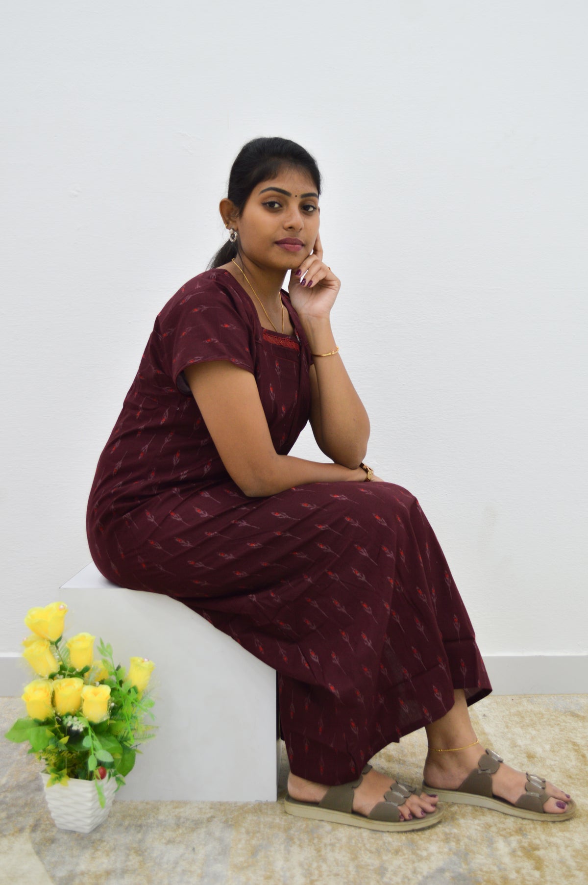 MANGAI New Regular Fit Cotton Printed Nighties - All Over Printed Stylish Nightwear for Stylish Women | Side Cut Pocket | Beautiful Nighties for Stylish Women's | Colourful Printed Cotton Nighties (HCC)