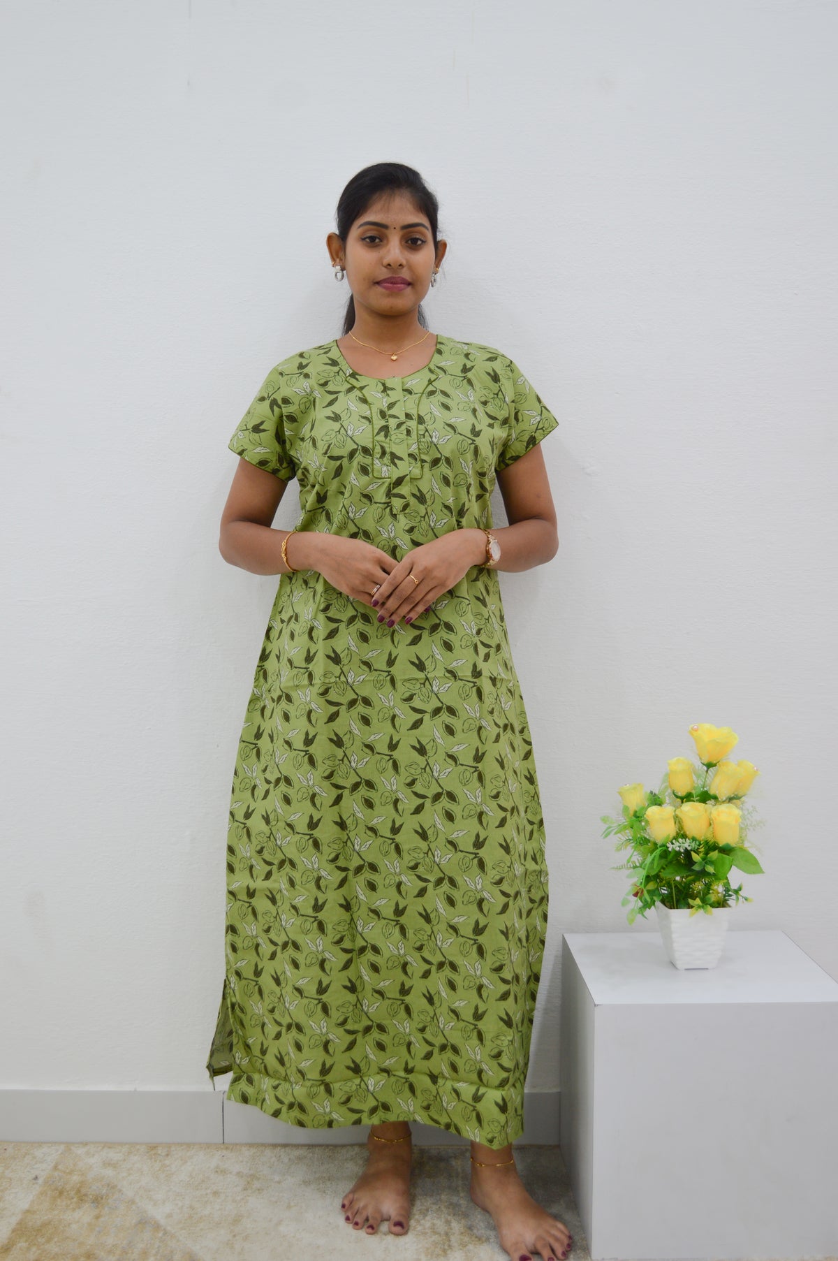 MANGAI New Regular Fit Cotton Printed Nighties - All Over Printed Stylish Nightwear for Stylish Women | Side Cut Pocket | Beautiful Nighties for Stylish Women's | Colourful Printed Cotton Nighties (HCC)