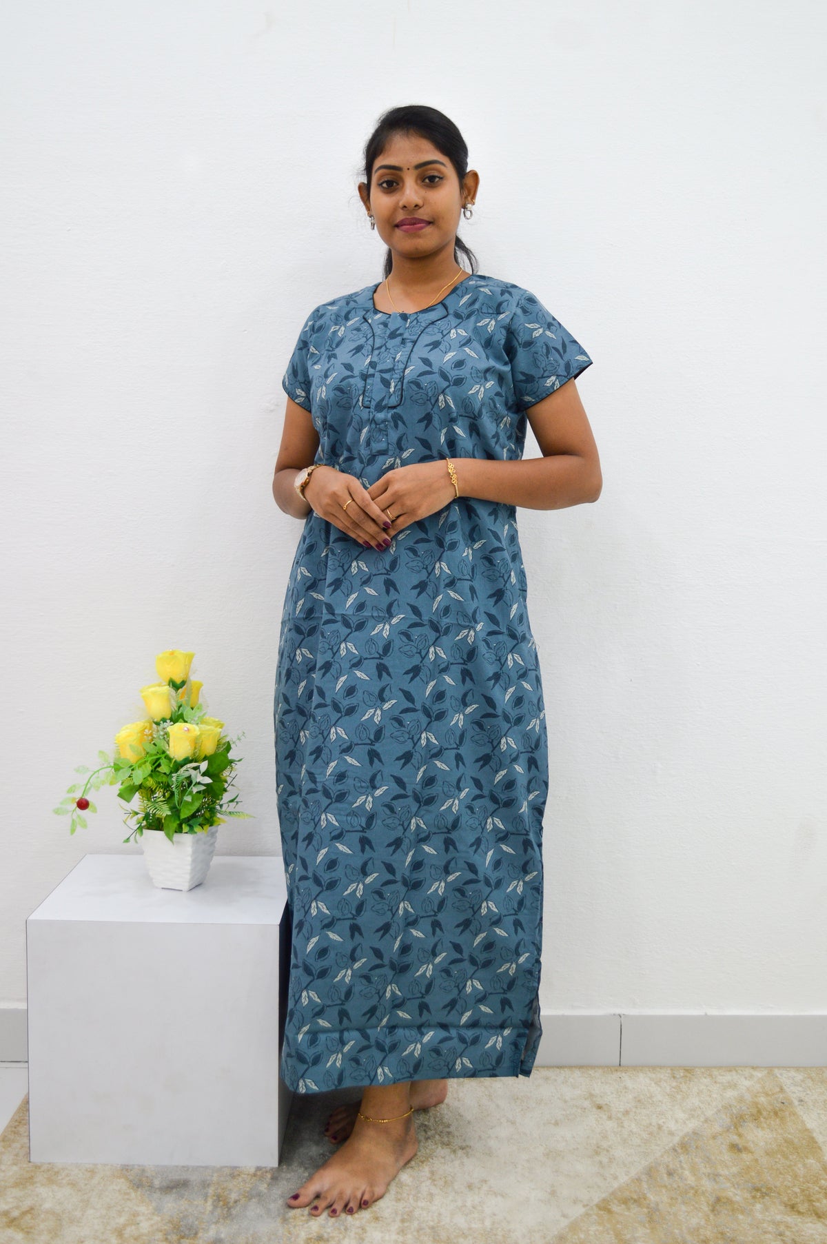 MANGAI New Regular Fit Cotton Printed Nighties - All Over Printed Stylish Nightwear for Stylish Women | Side Cut Pocket | Beautiful Nighties for Stylish Women's | Colourful Printed Cotton Nighties (HCC)