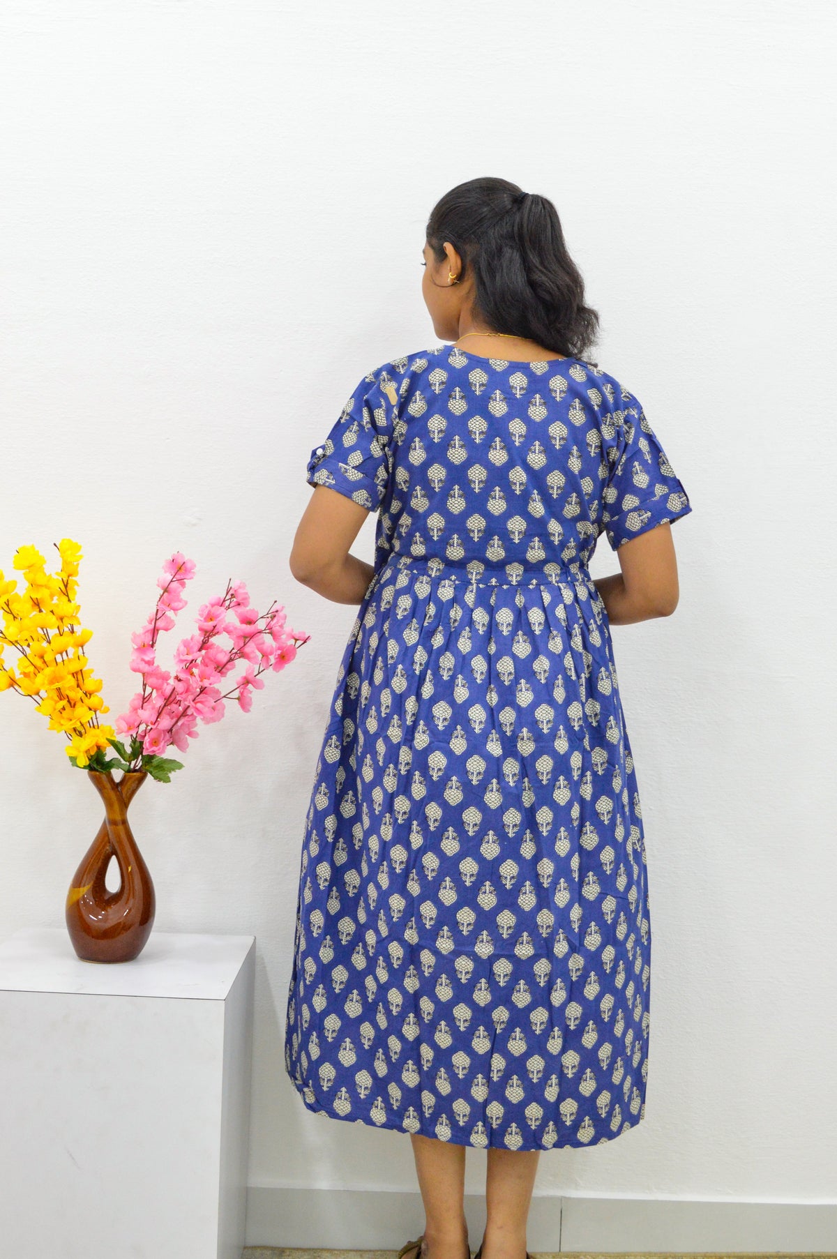 Cotton Gathering Frock for Summer Arrivals | Side Pocket | Button Closed | Elegant Casual Night Wear for Trendy Women's (FKC)