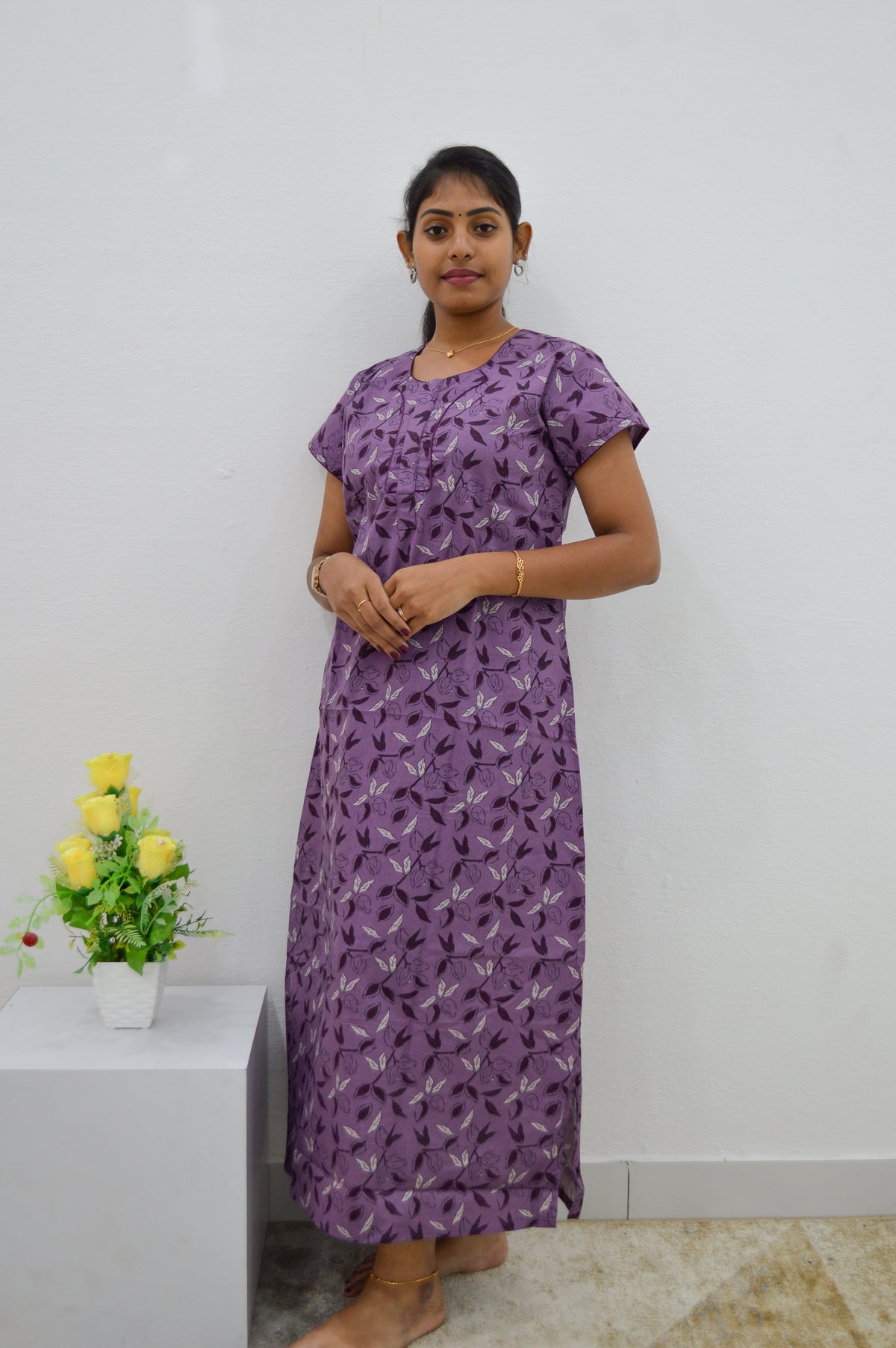 MANGAI New Regular Fit Cotton Printed Nighties - All Over Printed Stylish Nightwear for Stylish Women | Side Cut Pocket | Beautiful Nighties for Stylish Women's | Colourful Printed Cotton Nighties (HCC)