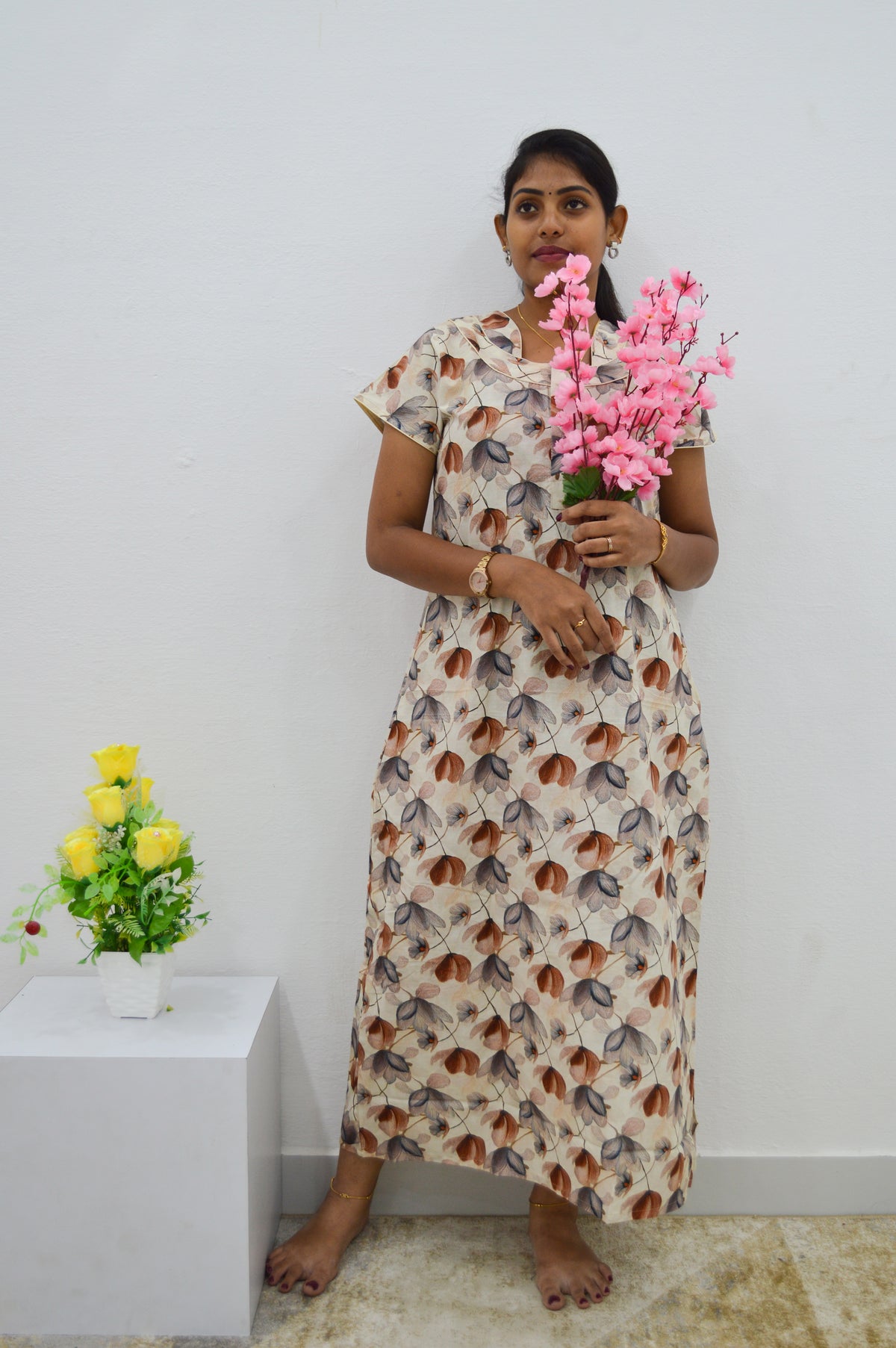 MANGAI New Regular Fit Cotton Printed Nighties - All Over Printed Stylish Nightwear for Stylish Women | Side Cut Pocket | Beautiful Nighties for Stylish Women's | Colourful Printed Cotton Nighties (CMC)