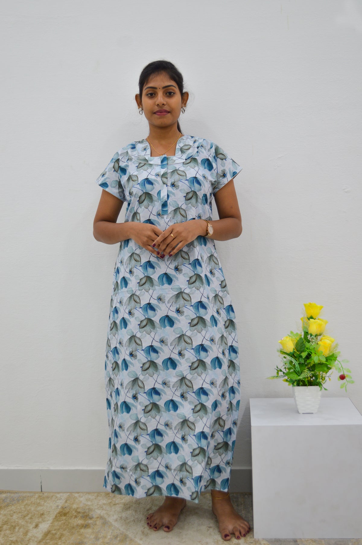 MANGAI New Regular Fit Cotton Printed Nighties - All Over Printed Stylish Nightwear for Stylish Women | Side Cut Pocket | Beautiful Nighties for Stylish Women's | Colourful Printed Cotton Nighties (CMC)