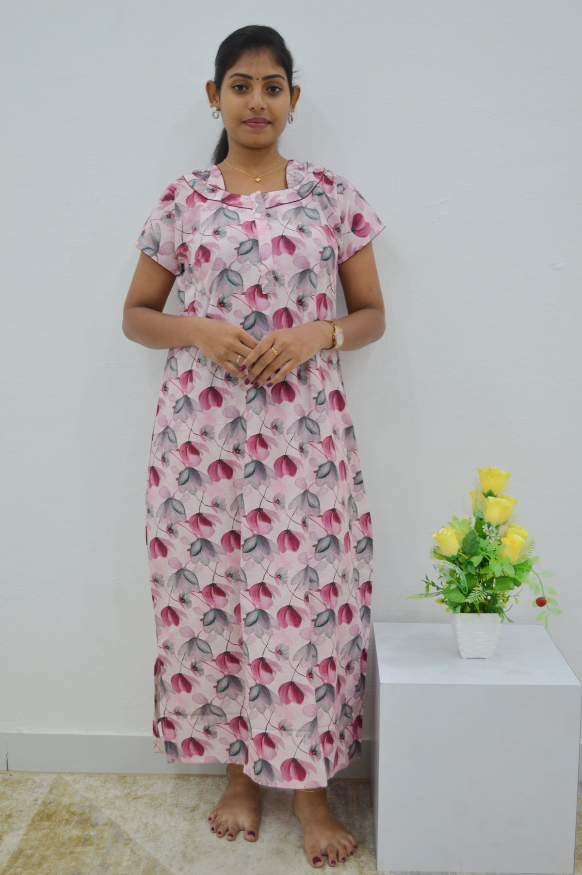 MANGAI New Regular Fit Cotton Printed Nighties - All Over Printed Stylish Nightwear for Stylish Women | Side Cut Pocket | Beautiful Nighties for Stylish Women's | Colourful Printed Cotton Nighties (CMC)