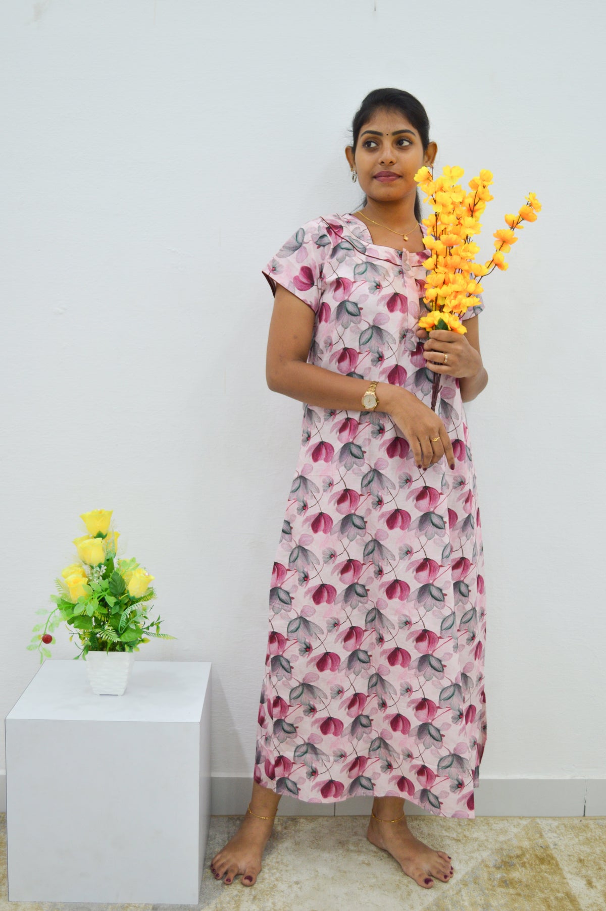 MANGAI New Regular Fit Cotton Printed Nighties - All Over Printed Stylish Nightwear for Stylish Women | Side Cut Pocket | Beautiful Nighties for Stylish Women's | Colourful Printed Cotton Nighties (CMC)