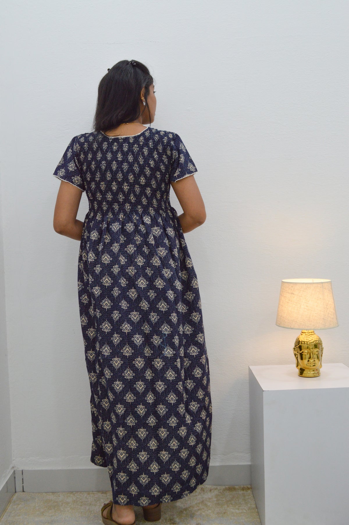 Crush Smocking Nighties for Stylish Women | Soft wrinkled texture Smocking Model | Rounded neck with Side Pocket | Daily wear Nighties for trendy women (PPL)