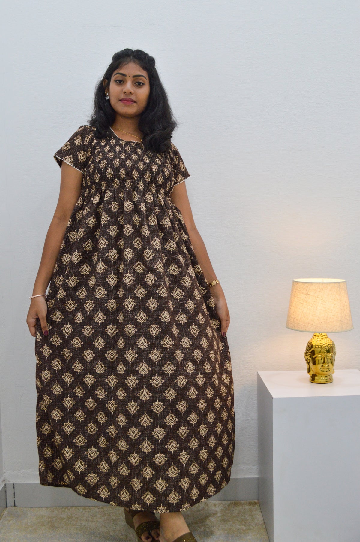 Crush Smocking Nighties for Stylish Women | Soft wrinkled texture Smocking Model | Rounded neck with Side Pocket | Daily wear Nighties for trendy women (PPL)