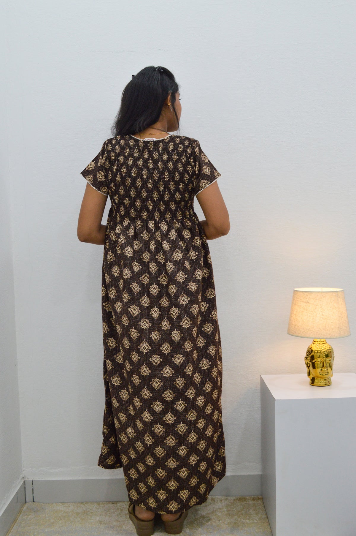 Crush Smocking Nighties for Stylish Women | Soft wrinkled texture Smocking Model | Rounded neck with Side Pocket | Daily wear Nighties for trendy women (PPL)