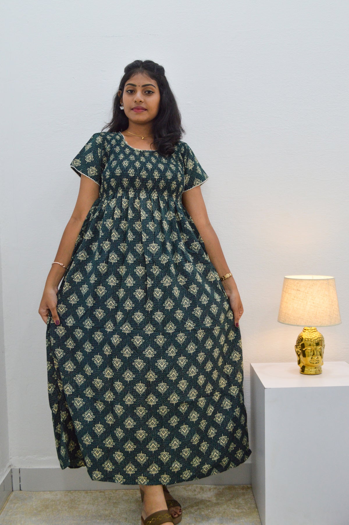 Crush Smocking Nighties for Stylish Women | Soft wrinkled texture Smocking Model | Rounded neck with Side Pocket | Daily wear Nighties for trendy women (PPL)