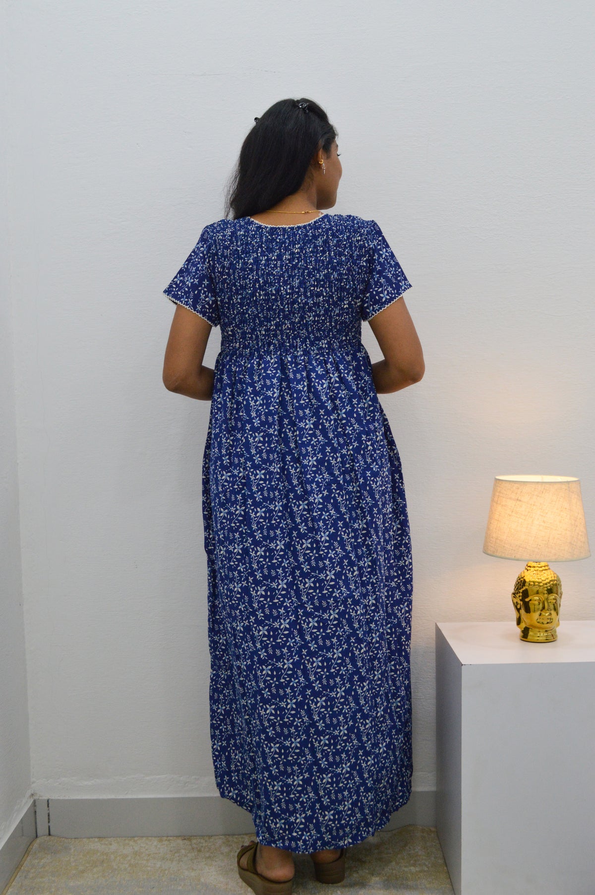 Crush Smocking Nighties for Stylish Women | Soft wrinkled texture Smocking Model | Rounded neck with Side Pocket | Daily wear Nighties for trendy women (PPL)