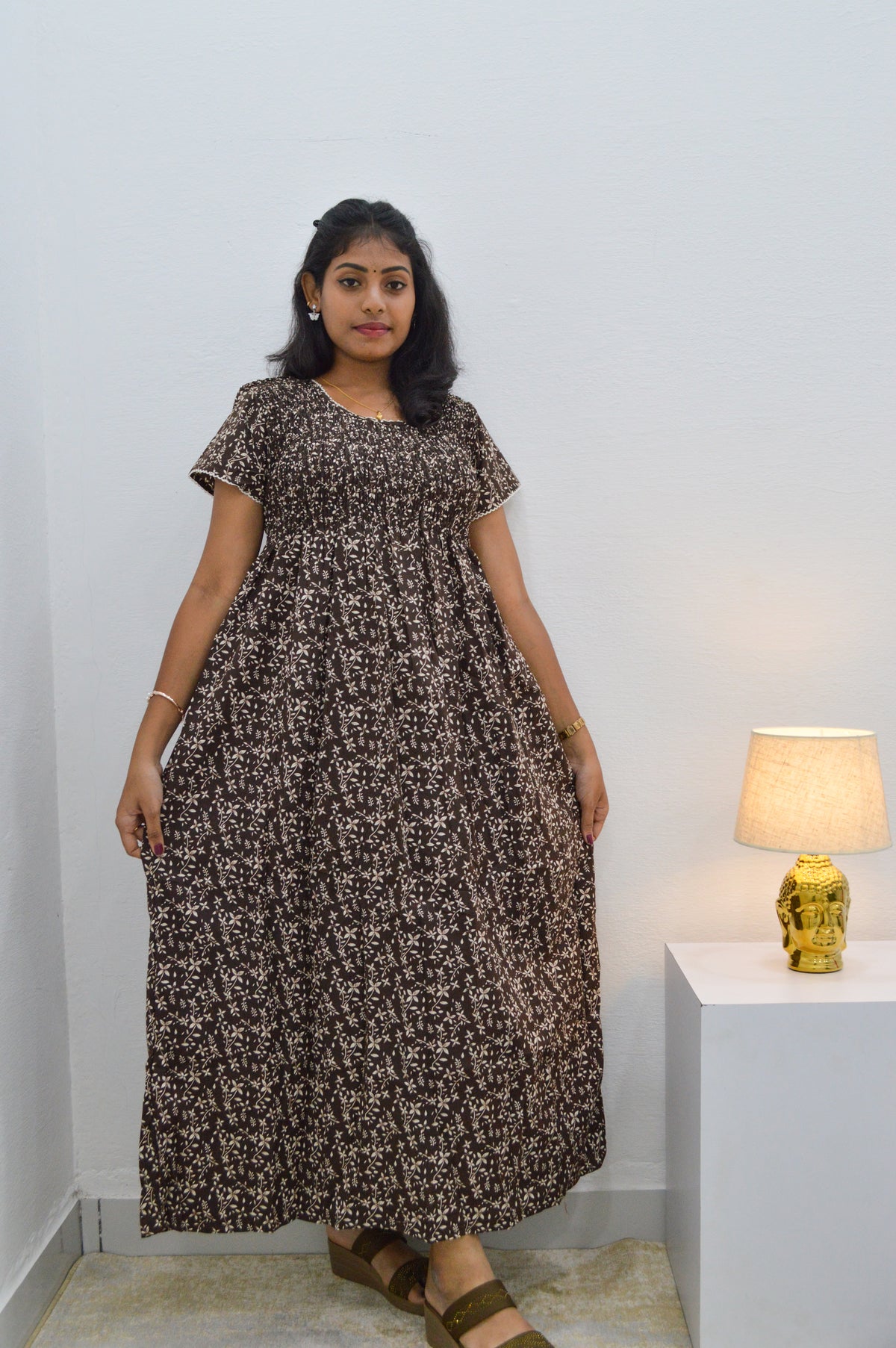 Crush Smocking Nighties for Stylish Women | Soft wrinkled texture Smocking Model | Rounded neck with Side Pocket | Daily wear Nighties for trendy women (PPL)