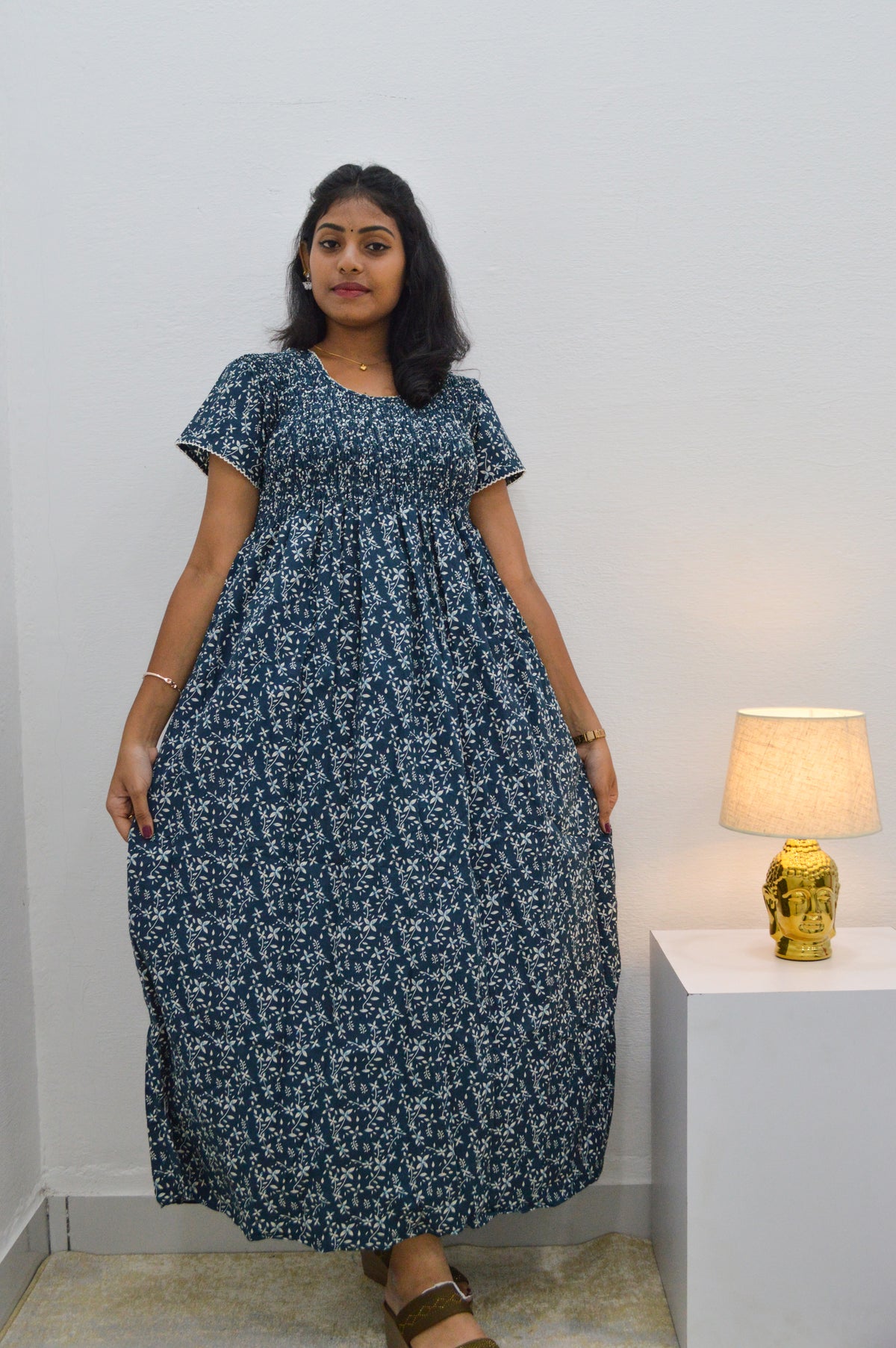 Crush Smocking Nighties for Stylish Women | Soft wrinkled texture Smocking Model | Rounded neck with Side Pocket | Daily wear Nighties for trendy women (PPL)