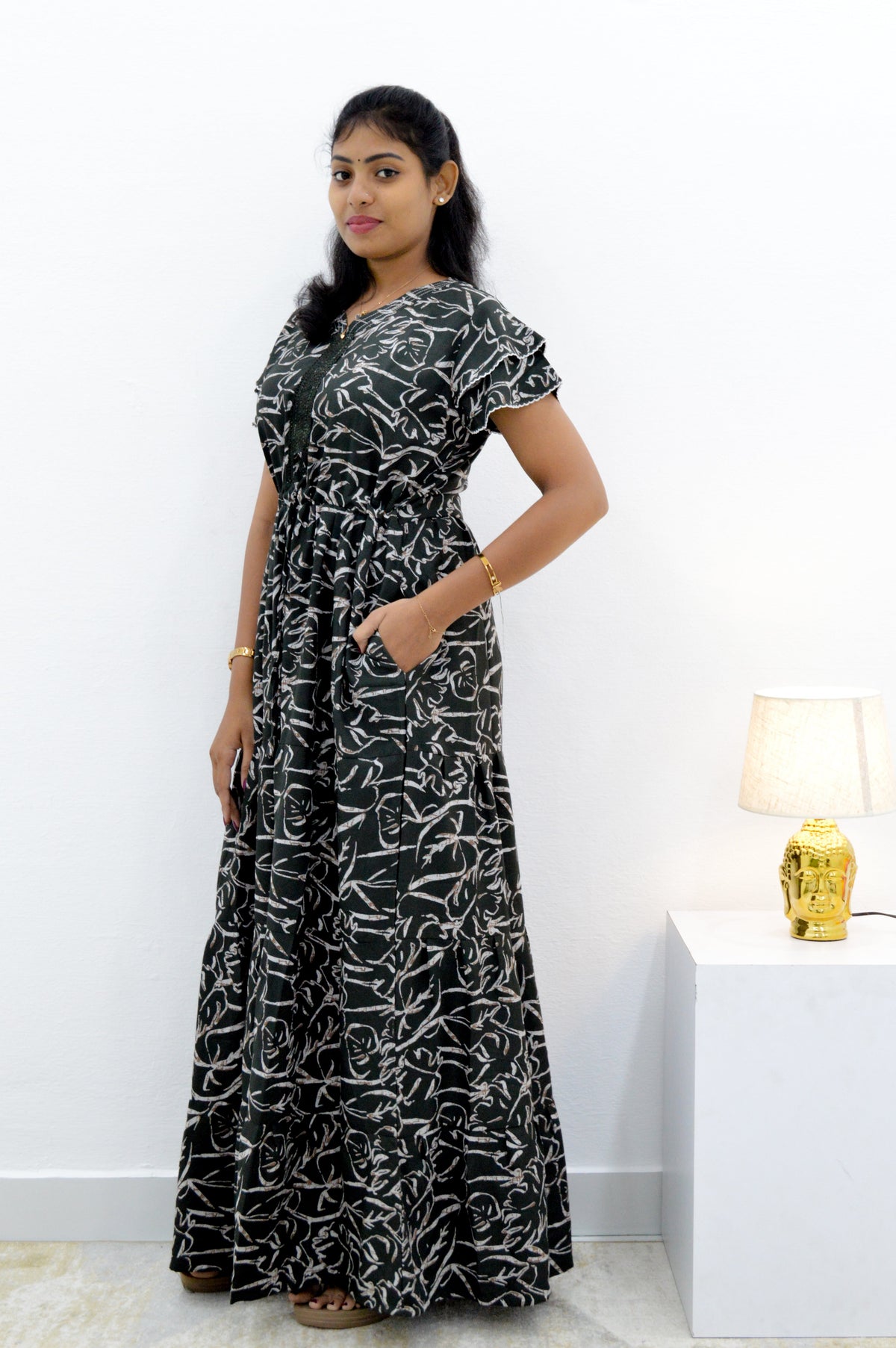 Stylish Arrivals Alpine Gathering Frock Model Night Gown's | Front Adjustable Gathering Style Rope Rope | Puff Sleeve | Trending Collection's for Stylish Women's (GFF)