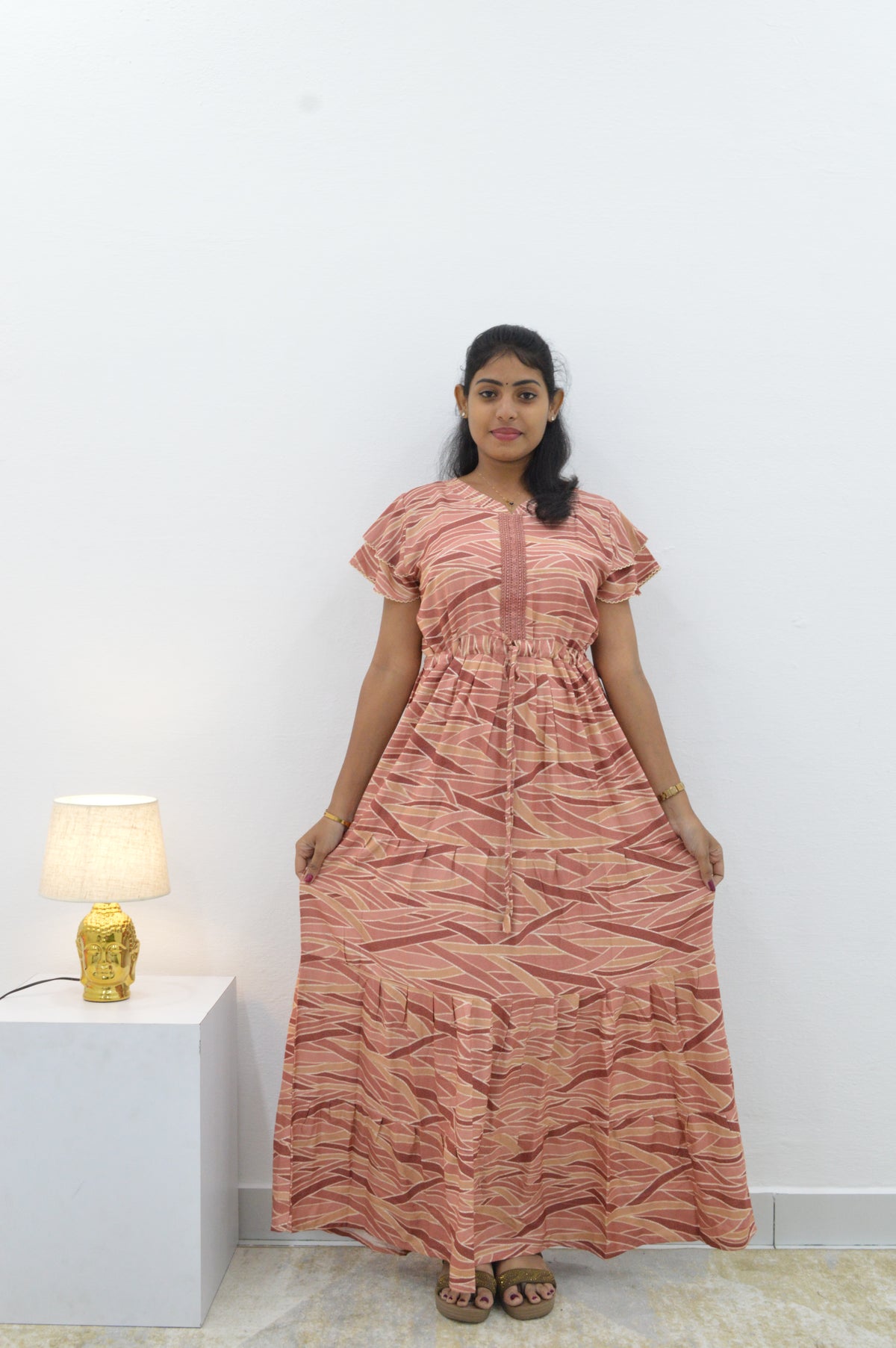 Stylish Arrivals Alpine Gathering Frock Model Night Gown's | Front Adjustable Gathering Style Rope Rope | Puff Sleeve | Trending Collection's for Stylish Women's (GFF)