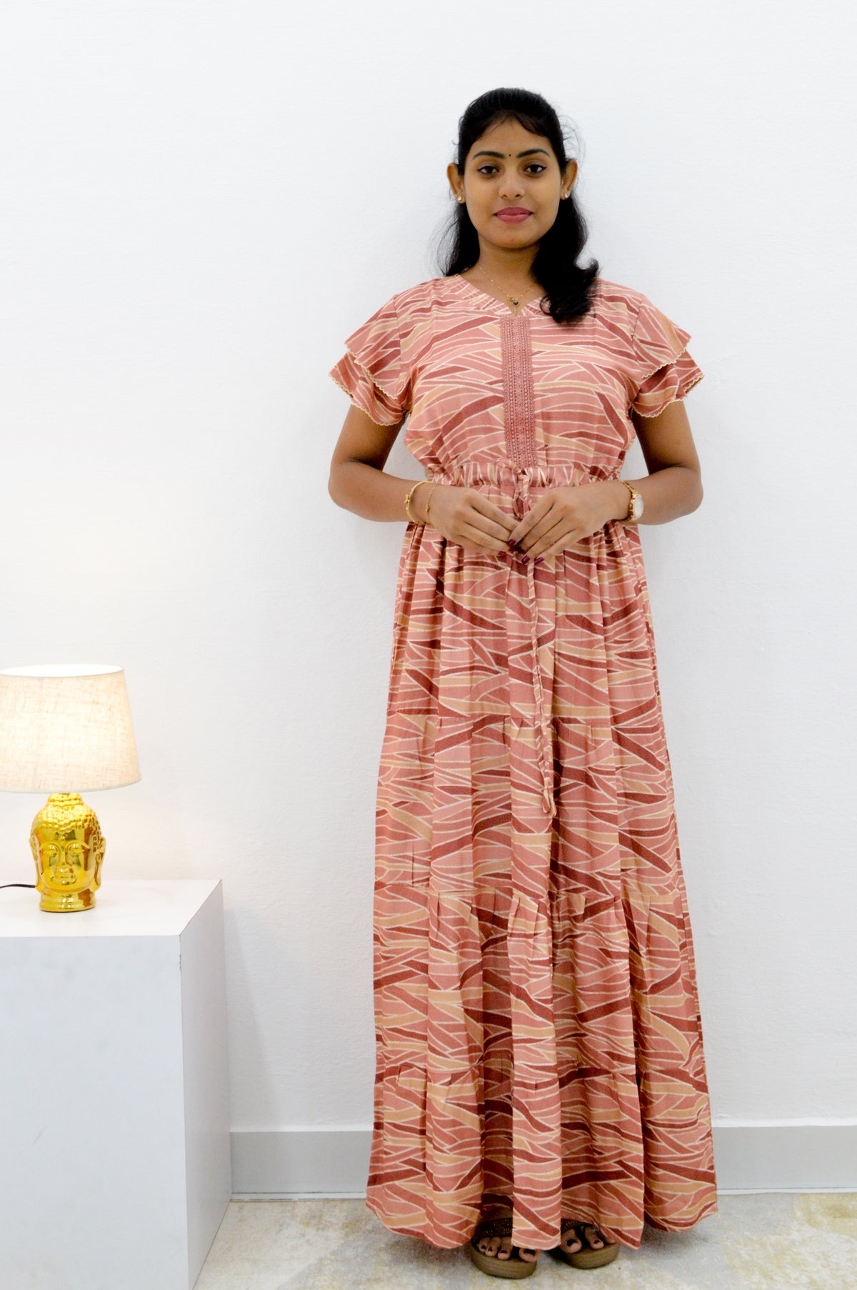 Stylish Arrivals Alpine Gathering Frock Model Night Gown's | Front Adjustable Gathering Style Rope Rope | Puff Sleeve | Trending Collection's for Stylish Women's (GFF)