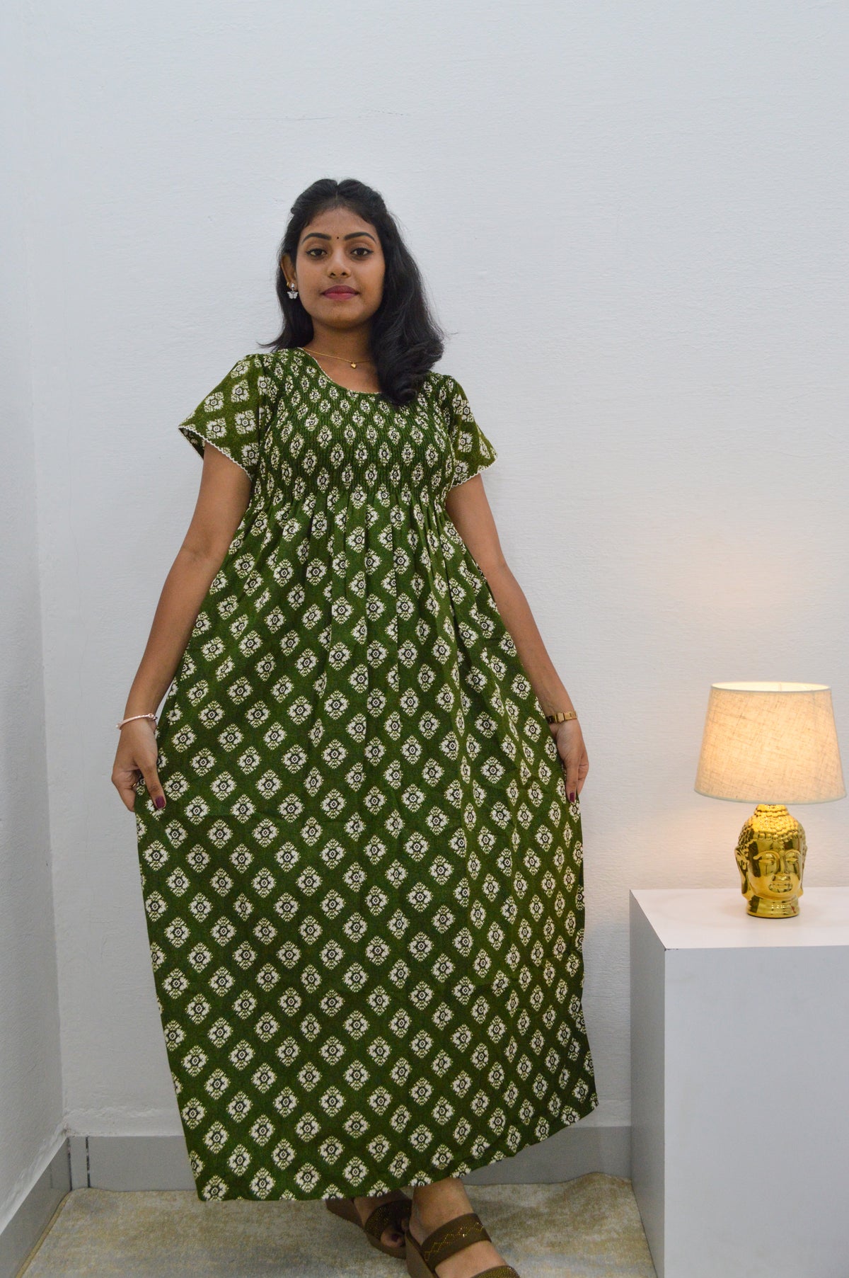 Crush Smocking Nighties for Stylish Women | Soft wrinkled texture Smocking Model | Rounded neck with Side Pocket | Daily wear Nighties for trendy women (PPL)