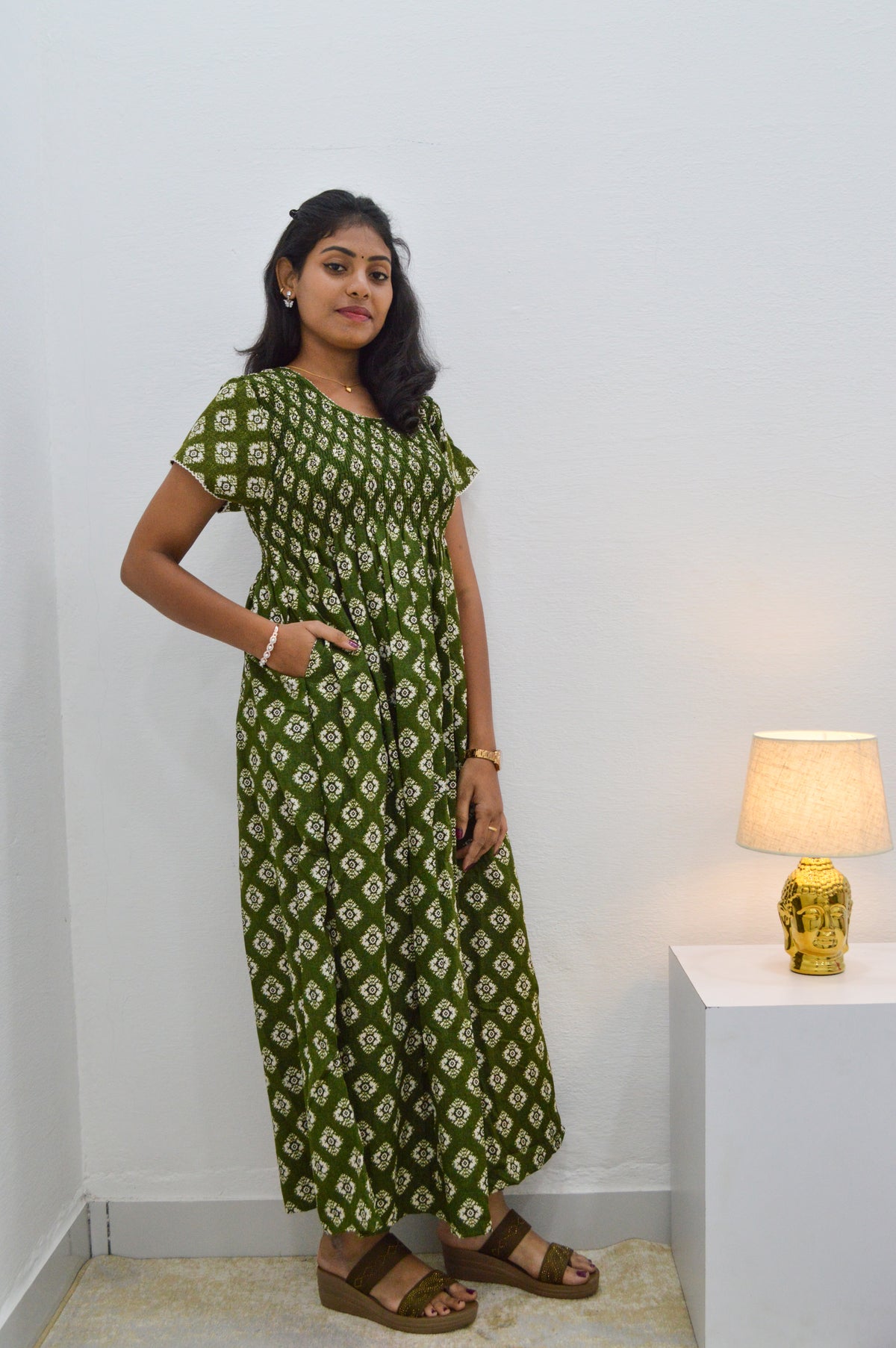 Crush Smocking Nighties for Stylish Women | Soft wrinkled texture Smocking Model | Rounded neck with Side Pocket | Daily wear Nighties for trendy women (PPL)