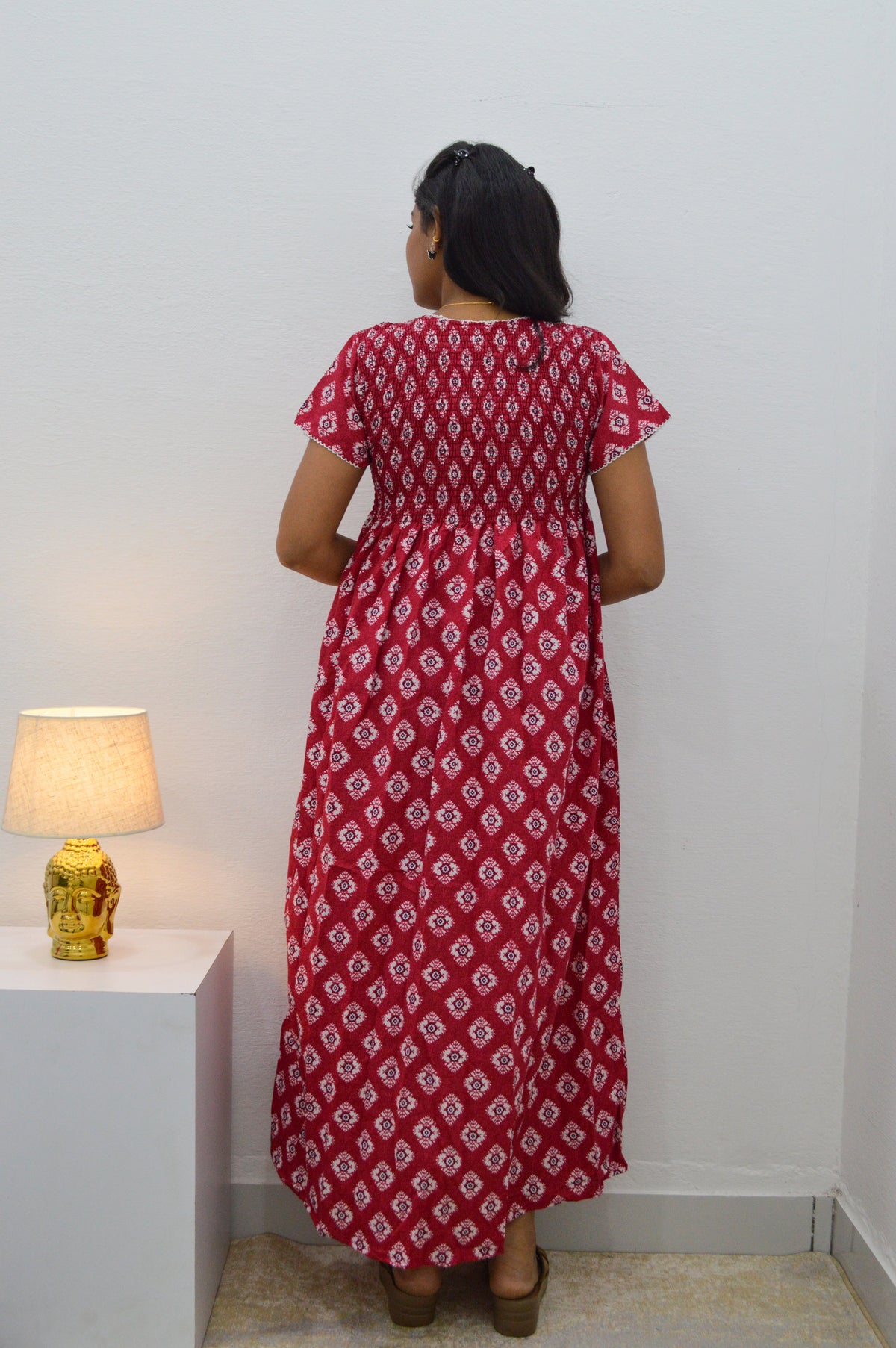 Crush Smocking Nighties for Stylish Women | Soft wrinkled texture Smocking Model | Rounded neck with Side Pocket | Daily wear Nighties for trendy women (PPL)