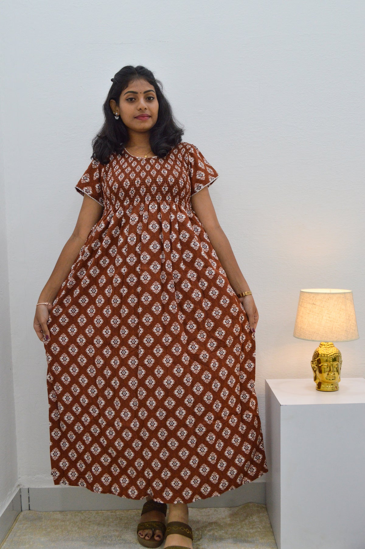 Crush Smocking Nighties for Stylish Women | Soft wrinkled texture Smocking Model | Rounded neck with Side Pocket | Daily wear Nighties for trendy women (PPL)