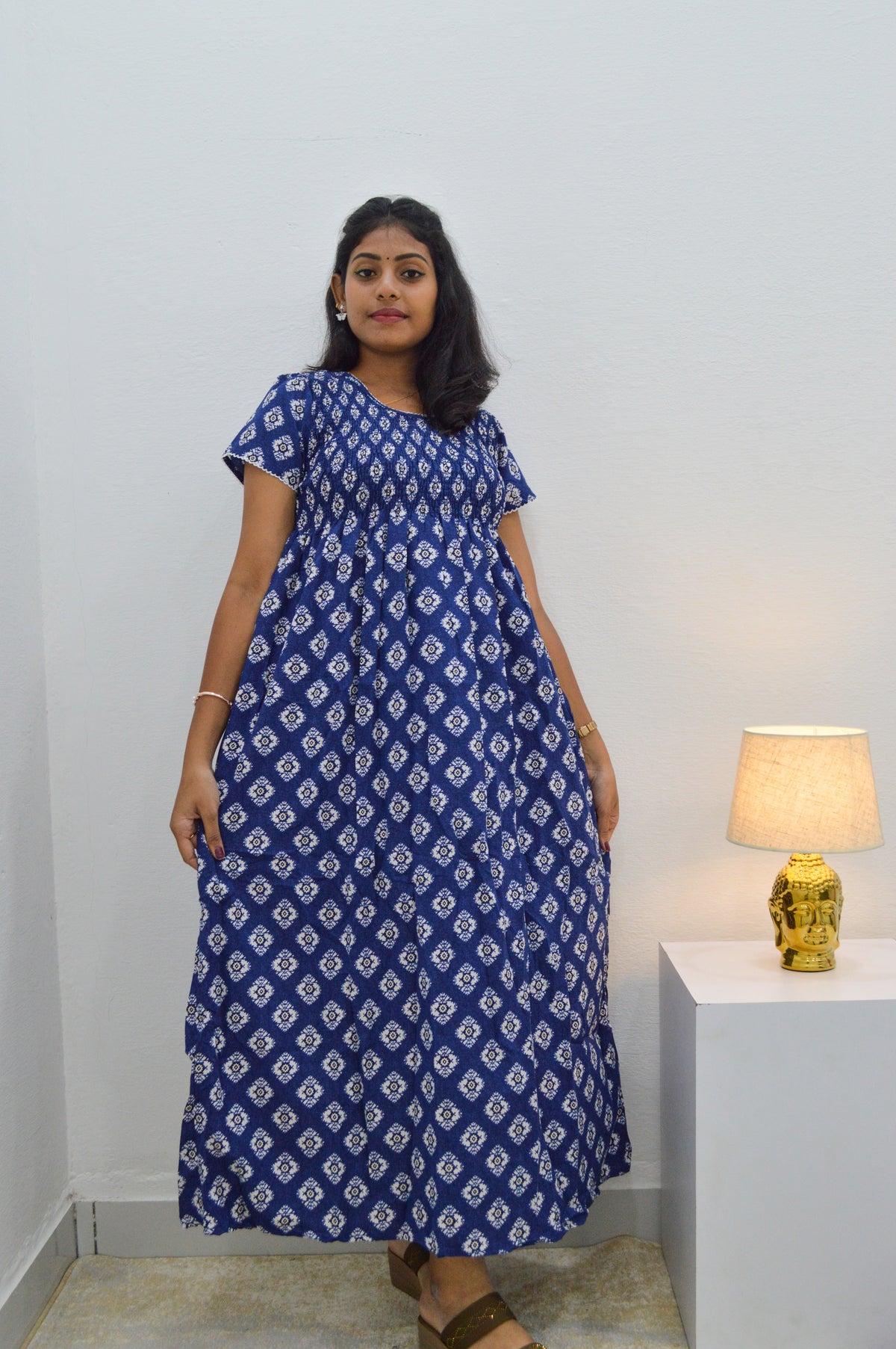 Crush Smocking Nighties for Stylish Women | Soft wrinkled texture Smocking Model | Rounded neck with Side Pocket | Daily wear Nighties for trendy women (PPL)