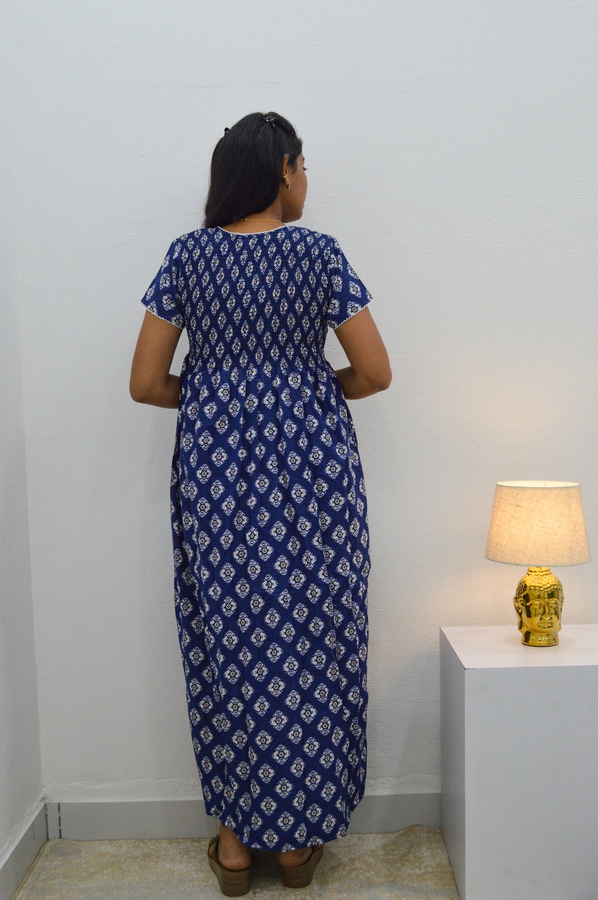 Crush Smocking Nighties for Stylish Women | Soft wrinkled texture Smocking Model | Rounded neck with Side Pocket | Daily wear Nighties for trendy women (PPL)