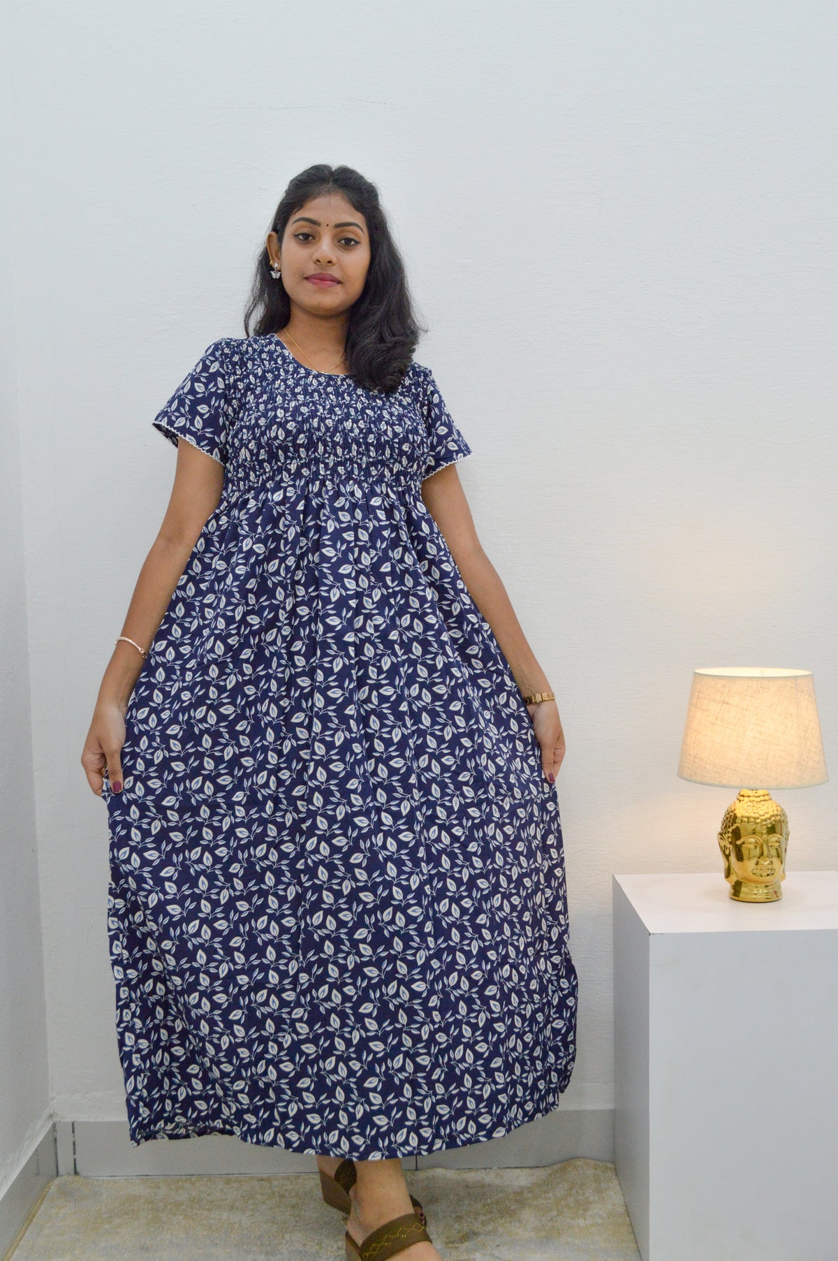 Crush Smocking Nighties for Stylish Women | Soft wrinkled texture Smocking Model | Rounded neck with Side Pocket | Daily wear Nighties for trendy women (PPL)