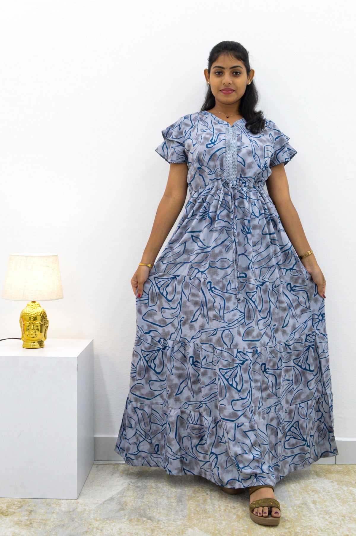 Stylish Arrivals Alpine Gathering Frock Model Night Gown's | Front Adjustable Gathering Style Rope Rope | Puff Sleeve | Trending Collection's for Stylish Women's (GFF)