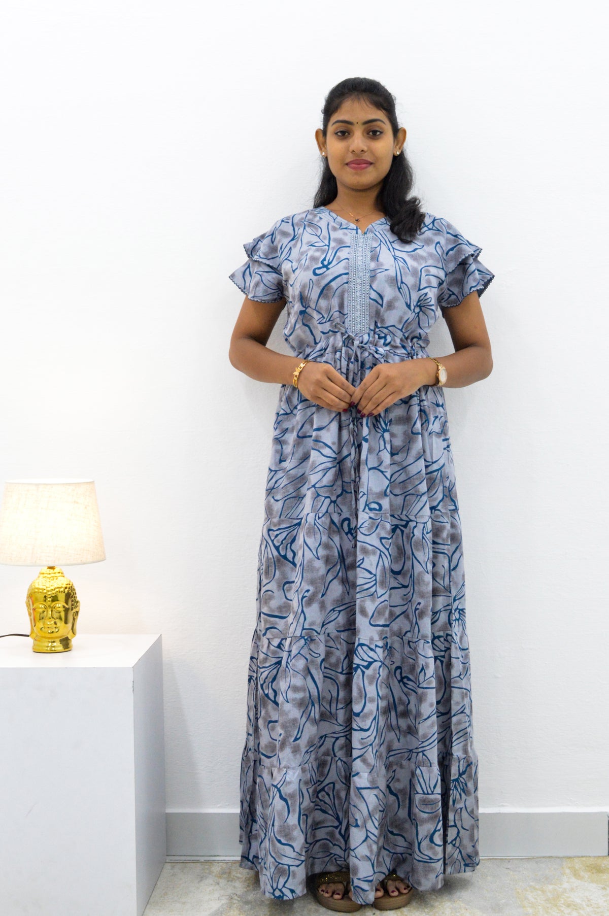 Stylish Arrivals Alpine Gathering Frock Model Night Gown's | Front Adjustable Gathering Style Rope Rope | Puff Sleeve | Trending Collection's for Stylish Women's (GFF)