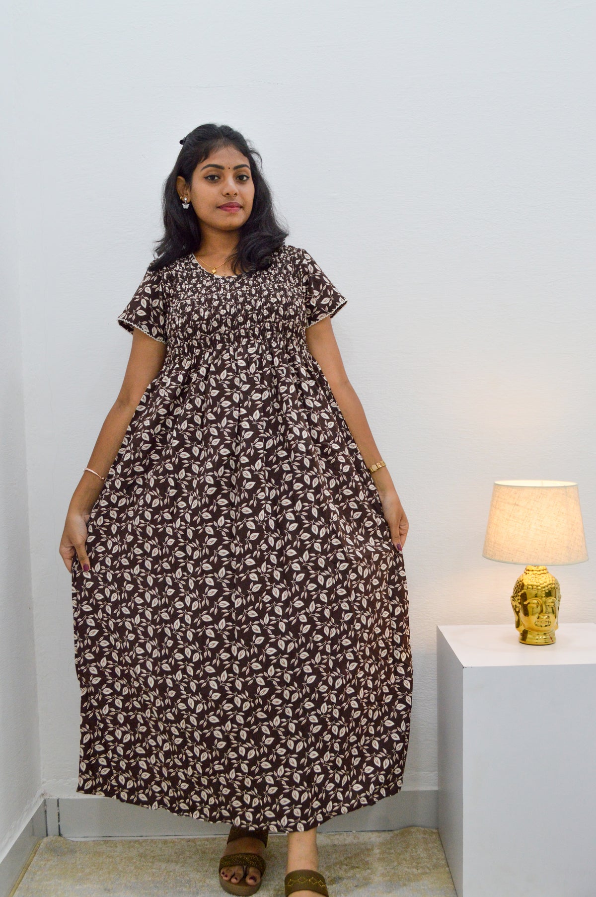 Crush Smocking Nighties for Stylish Women | Soft wrinkled texture Smocking Model | Rounded neck with Side Pocket | Daily wear Nighties for trendy women (PPL)