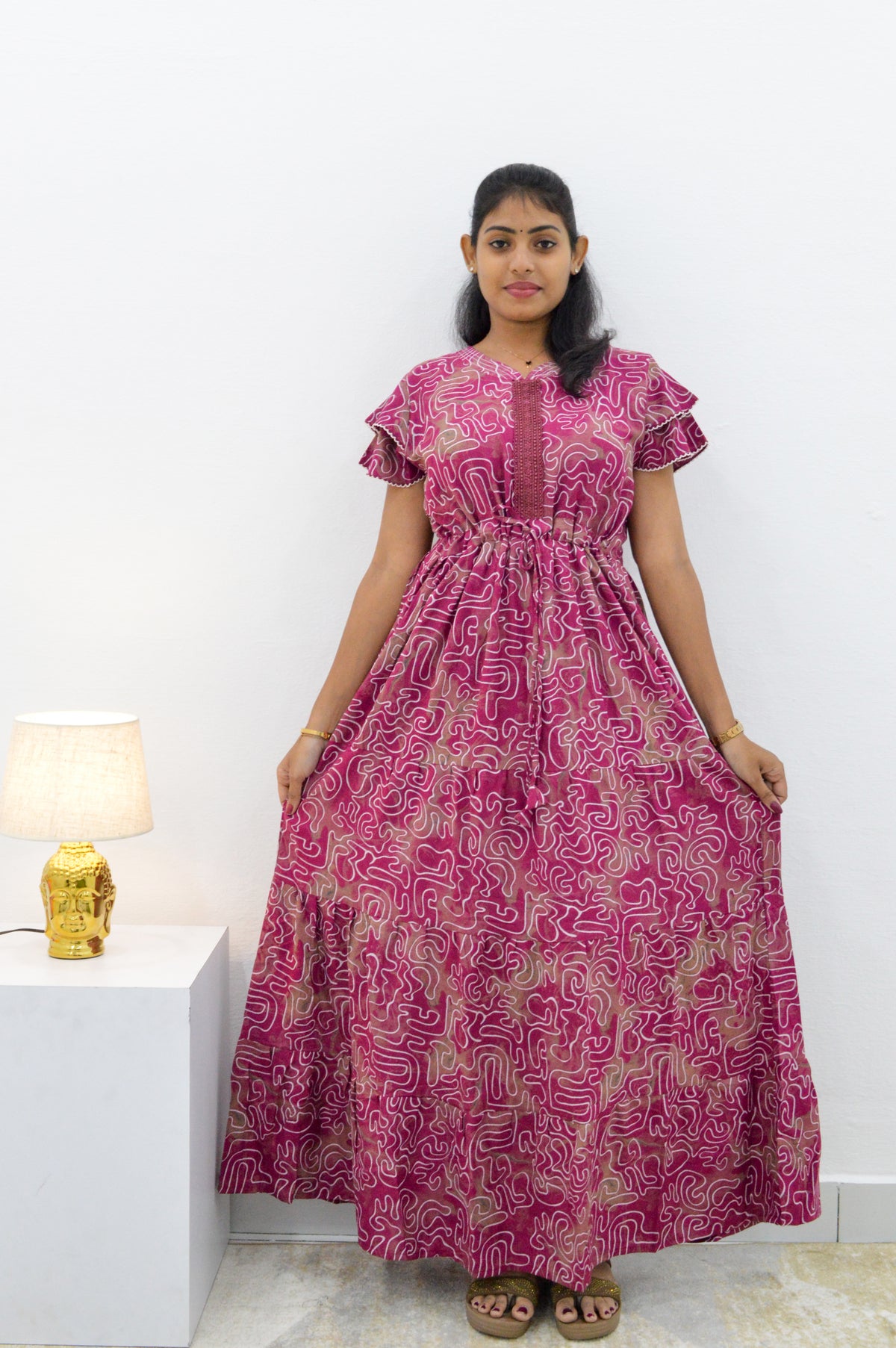 Stylish Arrivals Alpine Gathering Frock Model Night Gown's | Front Adjustable Gathering Style Rope Rope | Puff Sleeve | Trending Collection's for Stylish Women's (GFF)