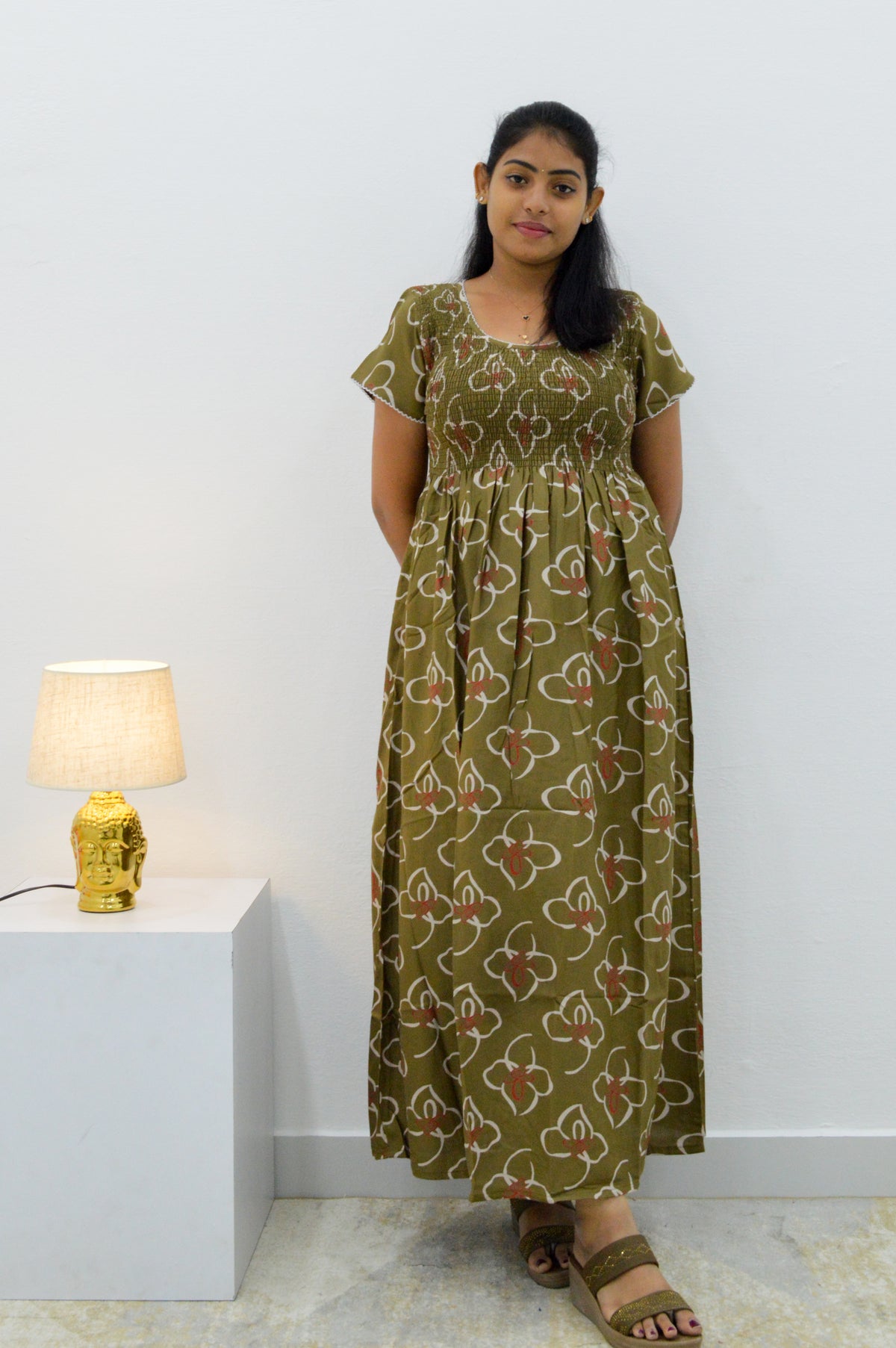 ALPINE Smocking Nighty | Beautiful Pleated Design | Side Pocket | Stylish Nighty for Trendy Women's | Your Perfect Nightwear Collection's (SAP)