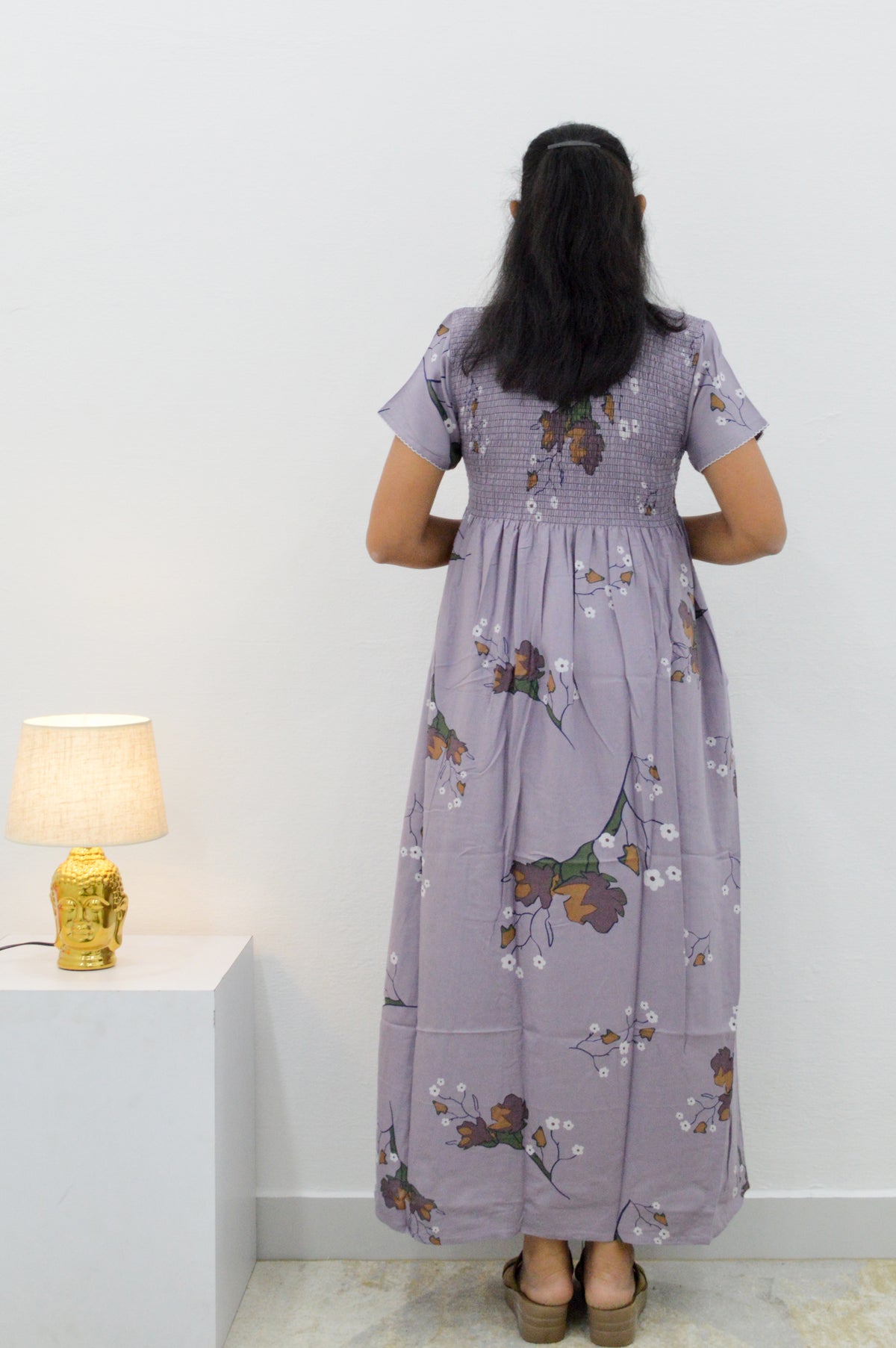 ALPINE Smocking Nighty | Beautiful Pleated Design | Side Pocket | Stylish Nighty for Trendy Women's | Your Perfect Nightwear Collection's (SAP)