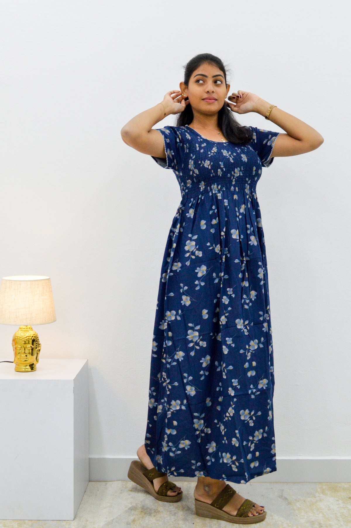 ALPINE Smocking Nighty | Beautiful Pleated Design | Side Pocket | Stylish Nighty for Trendy Women's | Your Perfect Nightwear Collection's (SAP)