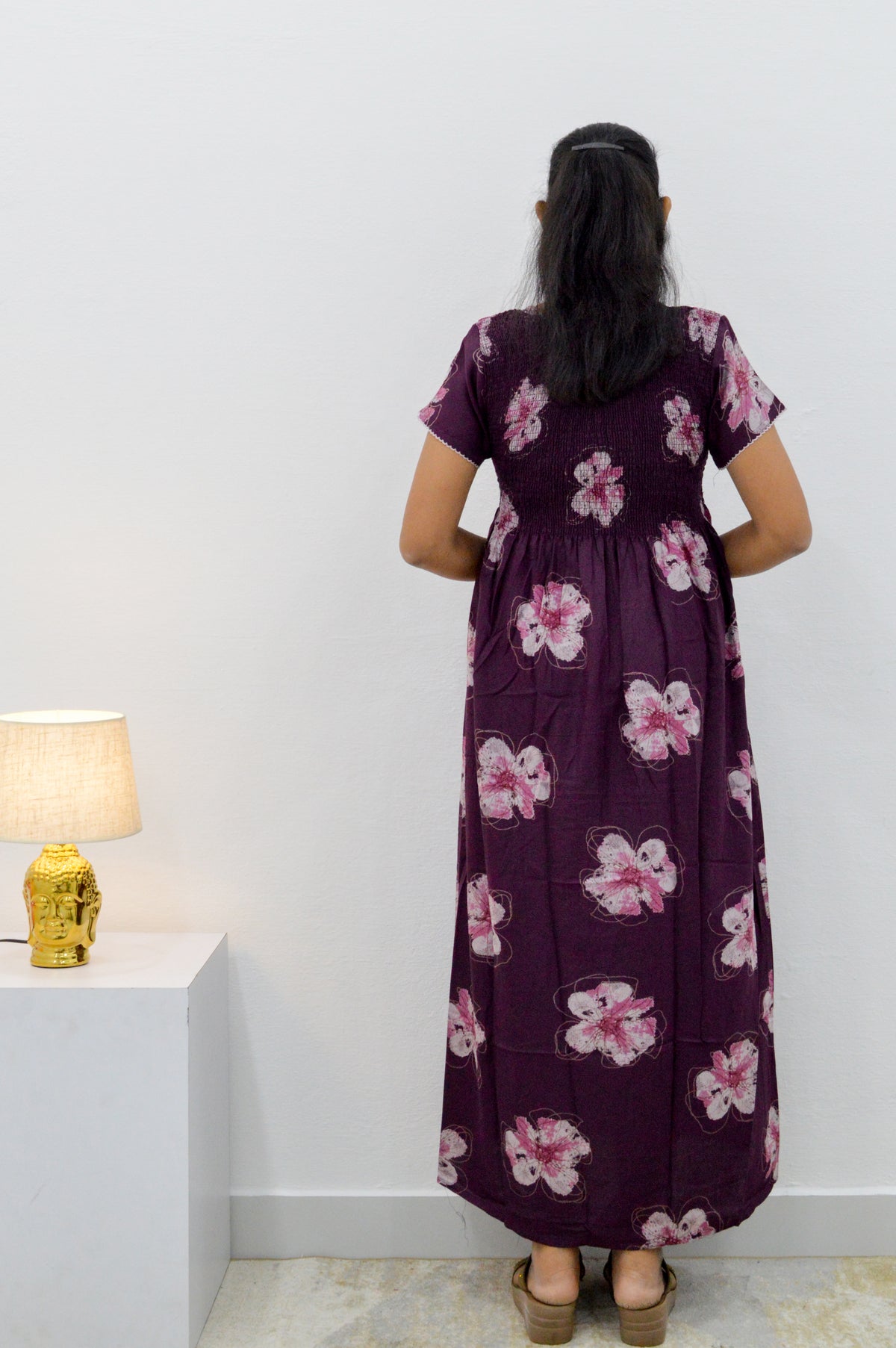 ALPINE Smocking Nighty | Beautiful Pleated Design | Side Pocket | Stylish Nighty for Trendy Women's | Your Perfect Nightwear Collection's (SAP)